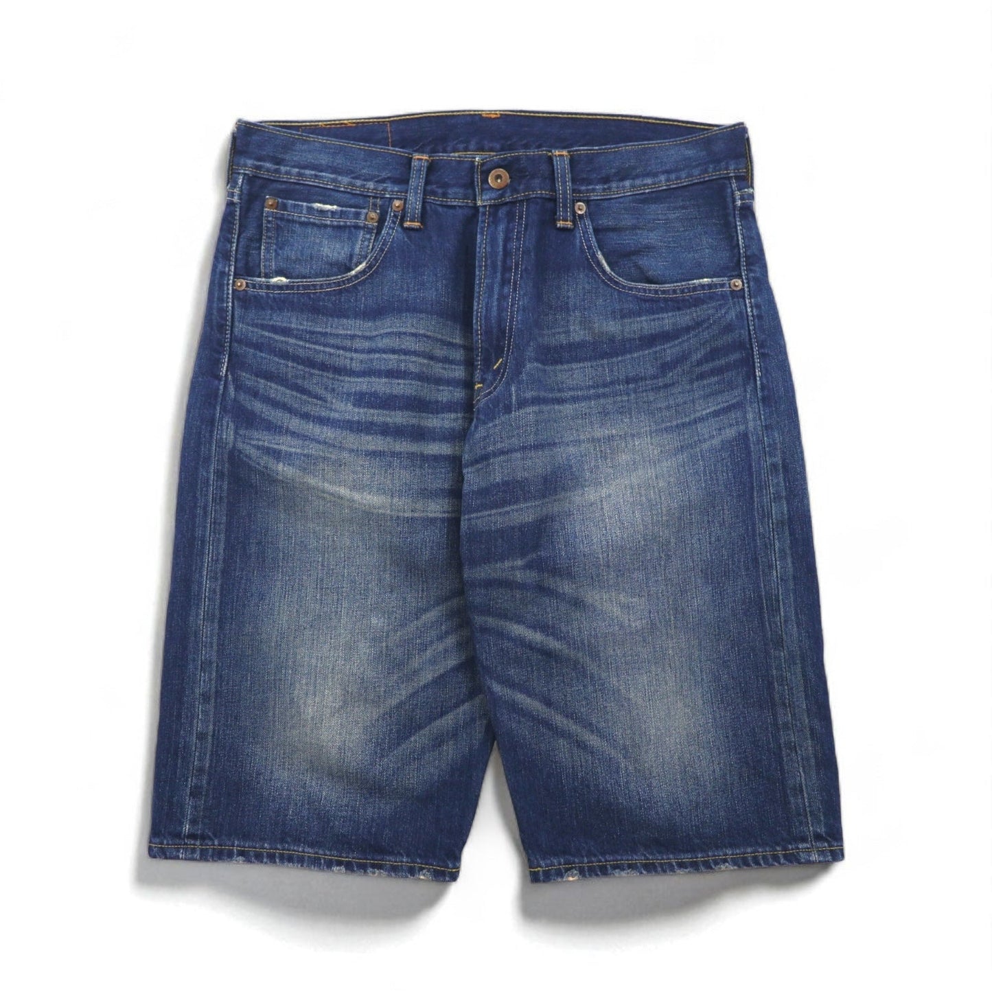Levi's 503 ショート デニムパンツ ハーフパンツ ジーンズ L インディゴ ダメージ加工 レザーパッチ SP503-0019