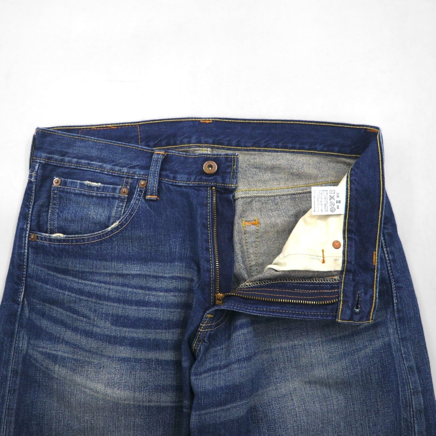 Levi's 503 ショート デニムパンツ ハーフパンツ ジーンズ L インディゴ ダメージ加工 レザーパッチ SP503-0019