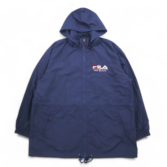 FILA 90年代 ナイロンパーカー XL ネイビー メッシュライナー フード着脱式 ドローコード