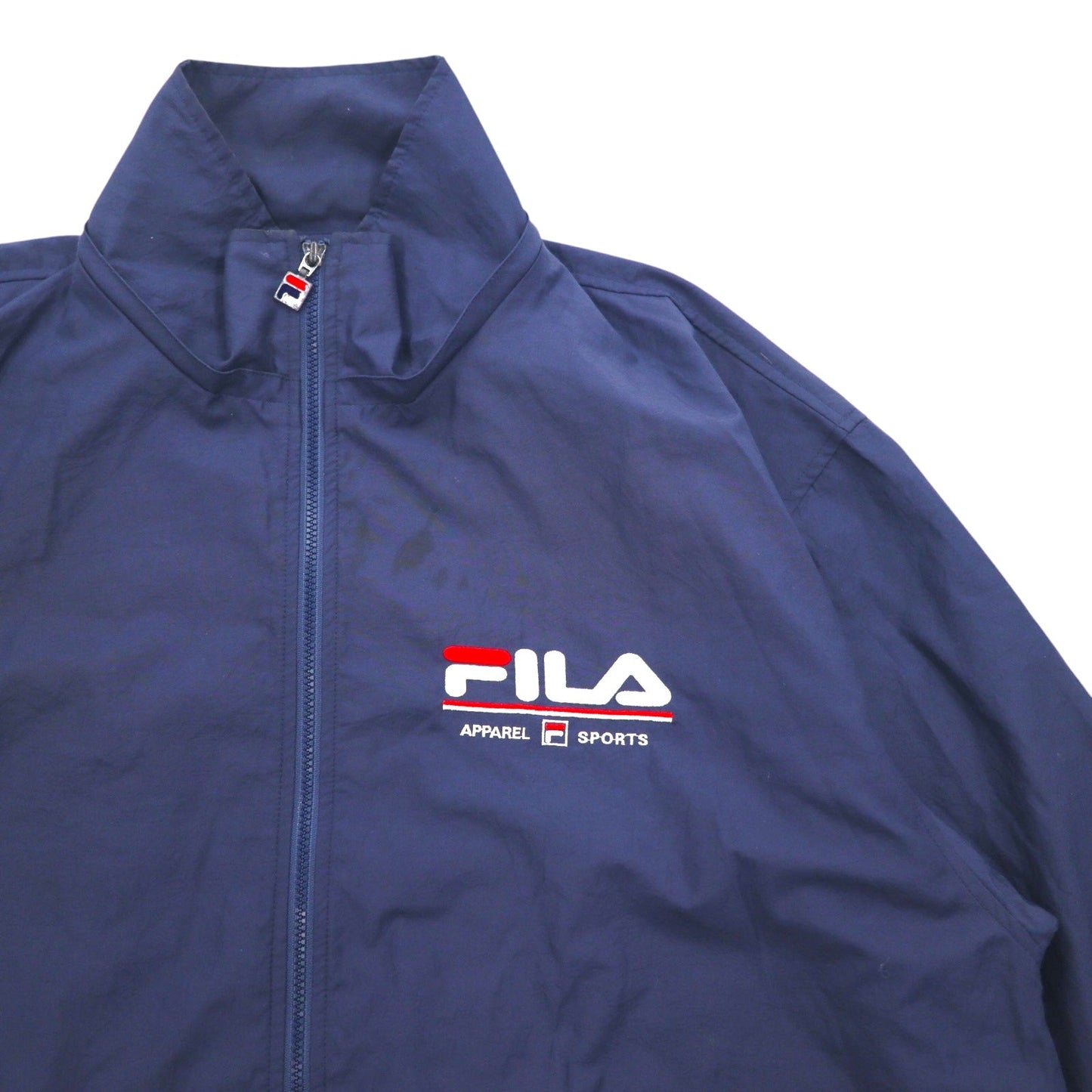 FILA 90年代 ナイロンパーカー XL ネイビー メッシュライナー フード着脱式 ドローコード
