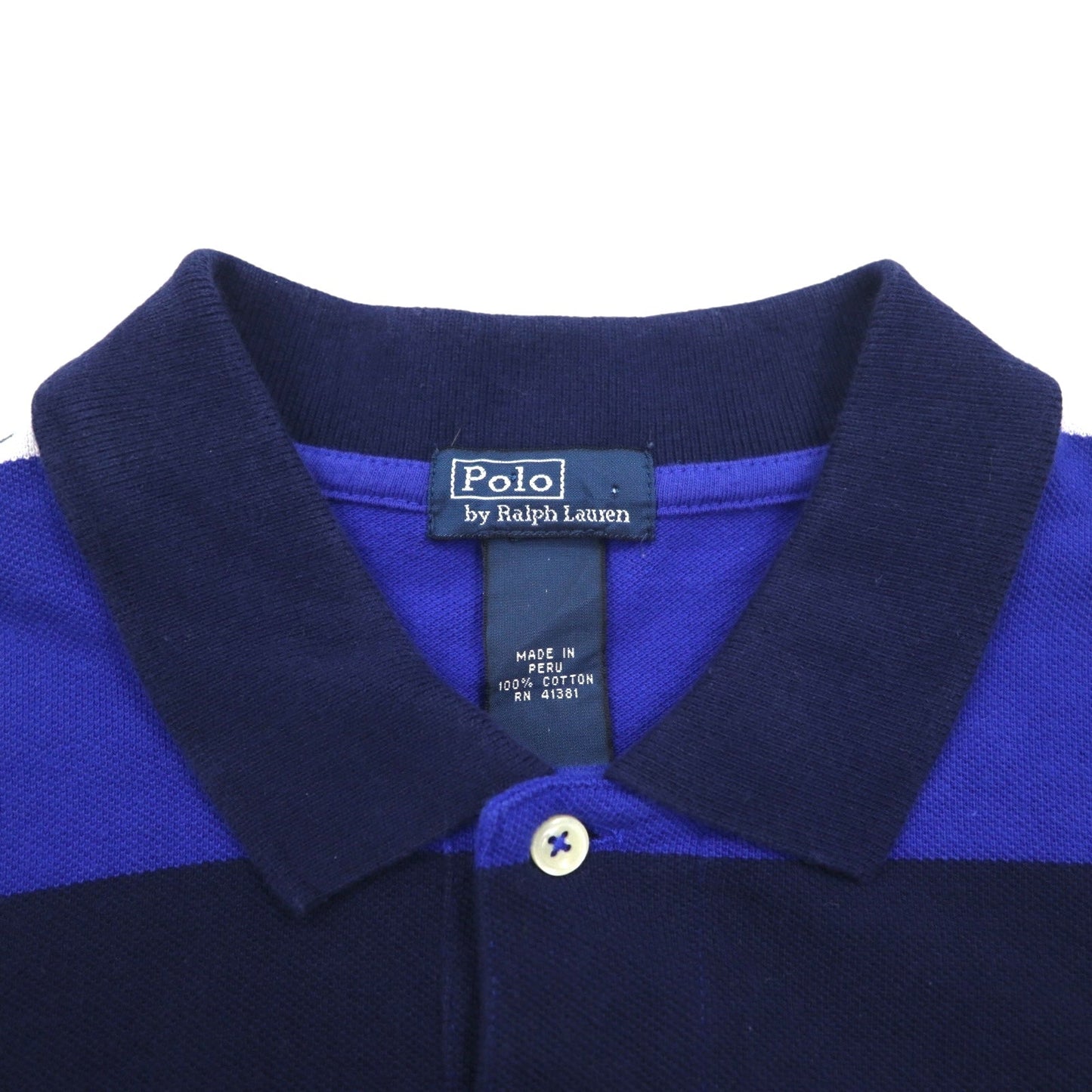 Polo by Ralph Lauren 90年代 ボーダー ポロシャツ M ネイビー ブルー 鹿の子 スモールポニー刺繍 ペルー製