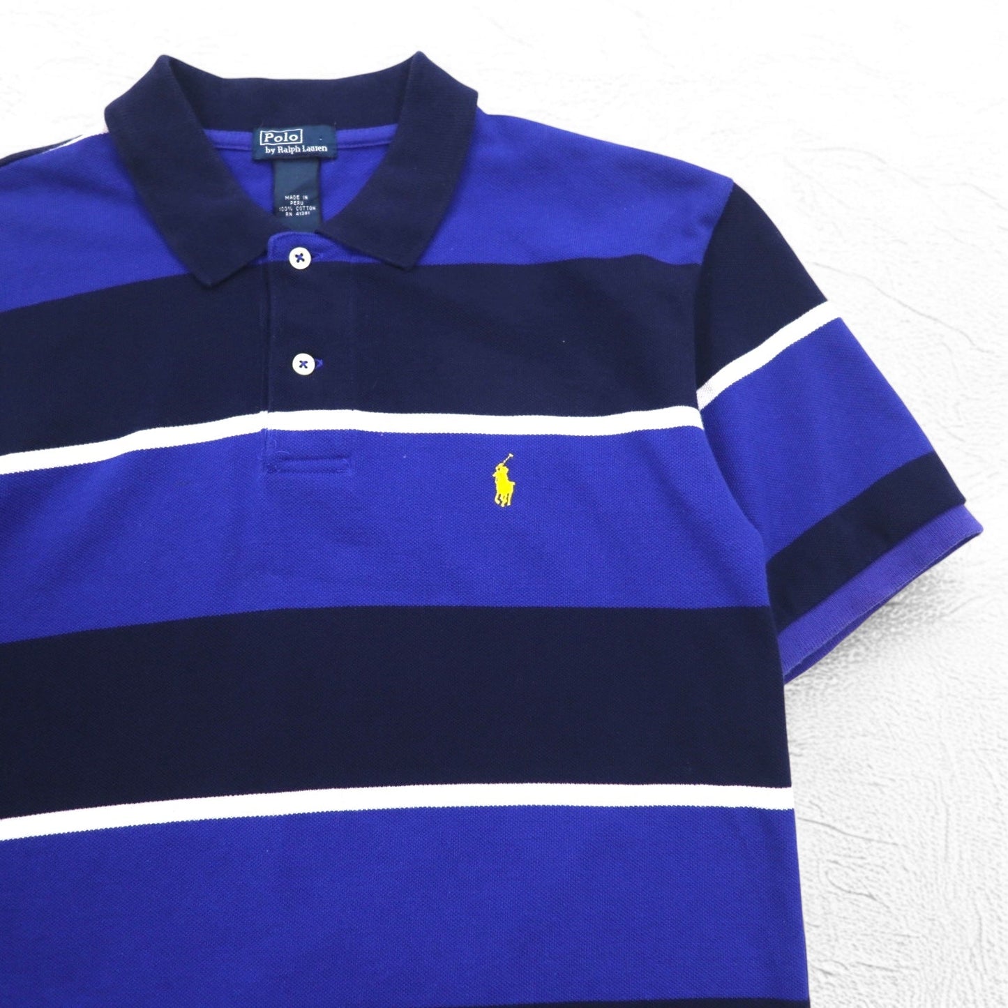 Polo by Ralph Lauren 90年代 ボーダー ポロシャツ M ネイビー ブルー 鹿の子 スモールポニー刺繍 ペルー製