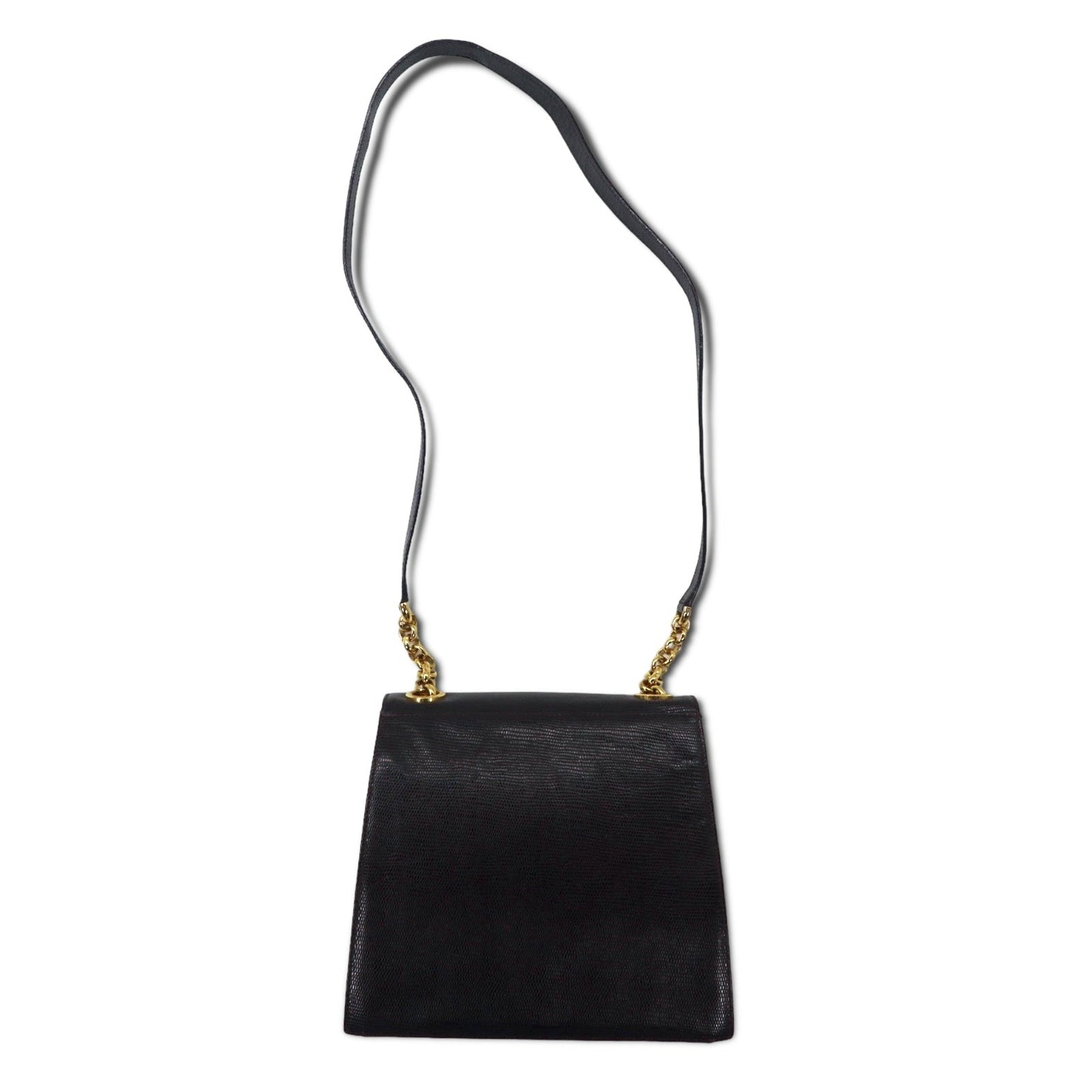 Salvatore Ferragamo リザード型押し 台形 チェーン  ショルダーバッグ ブラウン レザー Q 21 4654 イタリア製