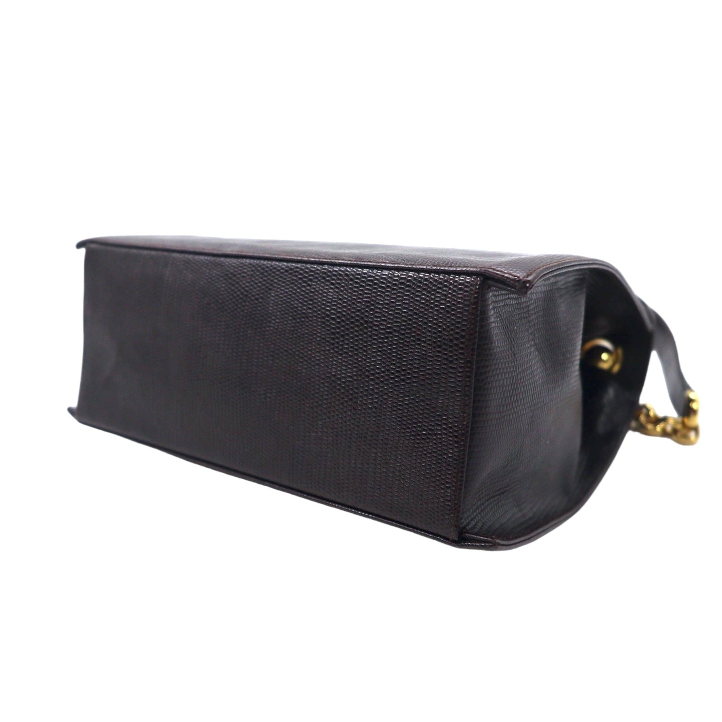 Salvatore Ferragamo リザード型押し 台形 チェーン  ショルダーバッグ ブラウン レザー Q 21 4654 イタリア製
