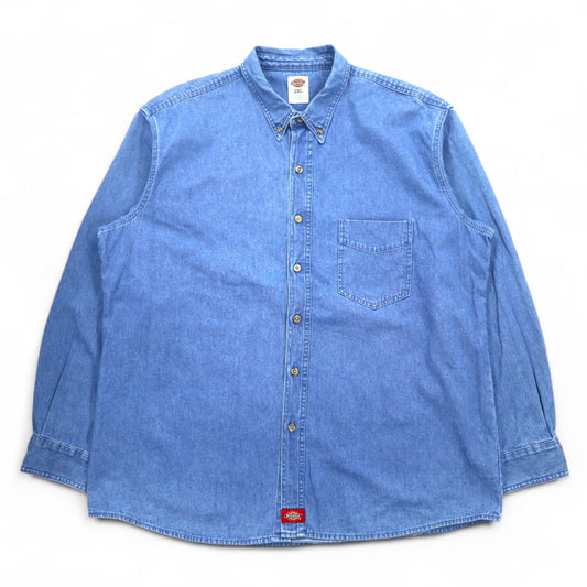 Dickies ストーンウォッシュド デニムシャツ ボタンダウン XXL インディゴ ブルー ビッグサイズ WL300SNB ニカラグア製