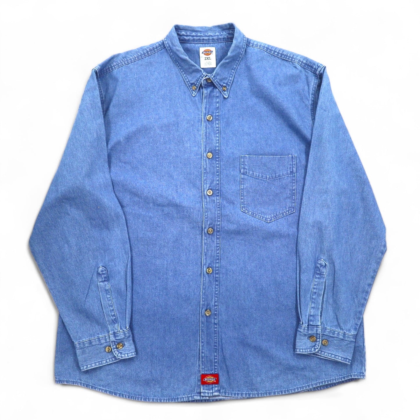 Dickies ストーンウォッシュド デニムシャツ ボタンダウン XXL インディゴ ブルー ビッグサイズ WL300SNB ニカラグア製