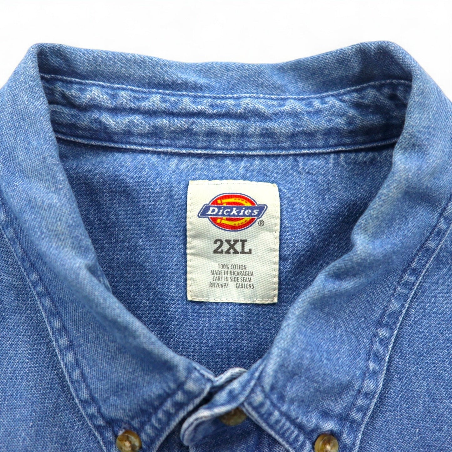 Dickies ストーンウォッシュド デニムシャツ ボタンダウン XXL インディゴ ブルー ビッグサイズ WL300SNB ニカラグア製