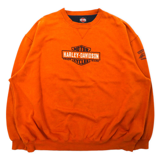 HARLEY DAVIDSON クルーネックスウェット 3XL ブラウン コットン ロゴ刺繍 ビッグサイズ