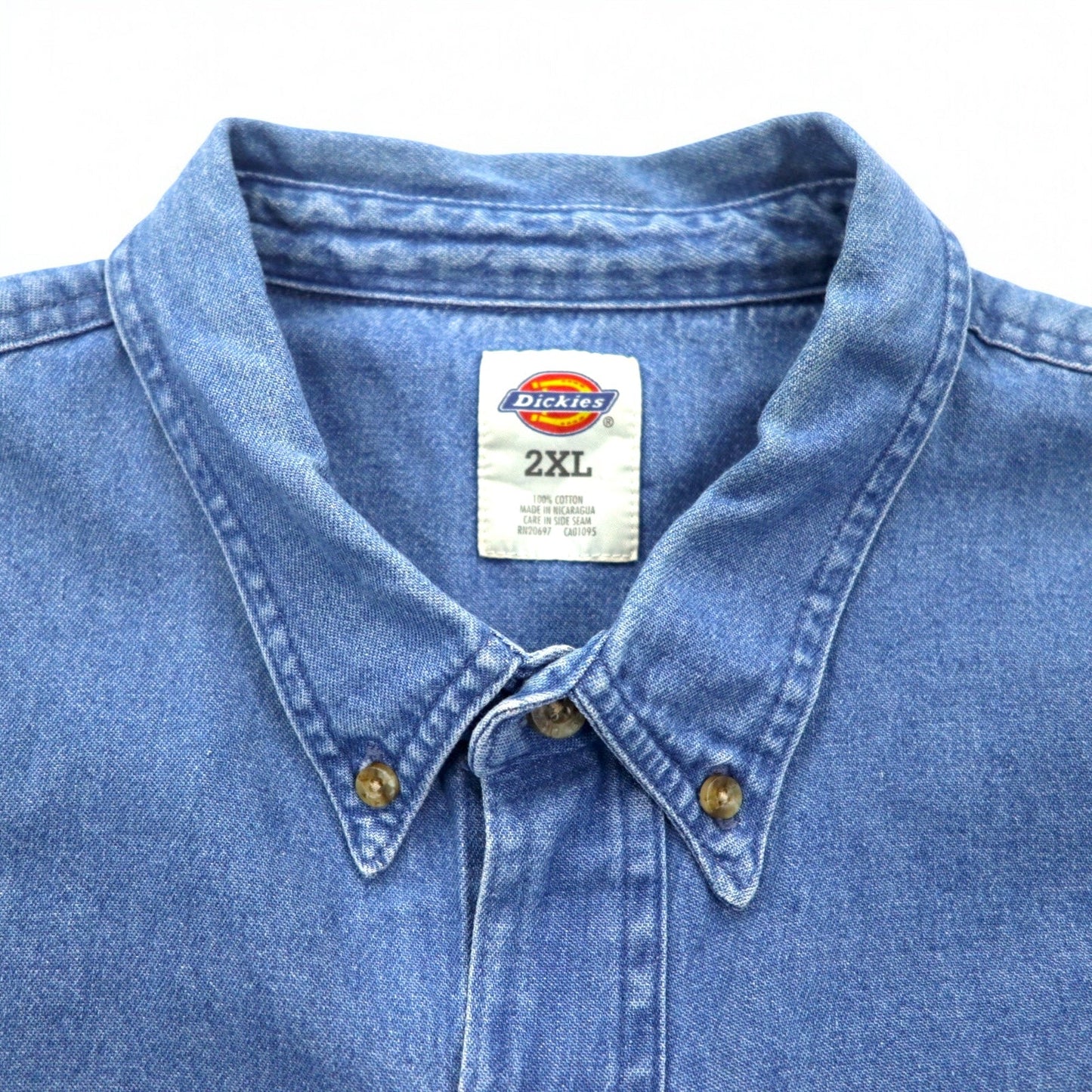 Dickies ストーンウォッシュド デニムシャツ ボタンダウン XXL インディゴ ブルー ビッグサイズ WL300SNB ニカラグア製