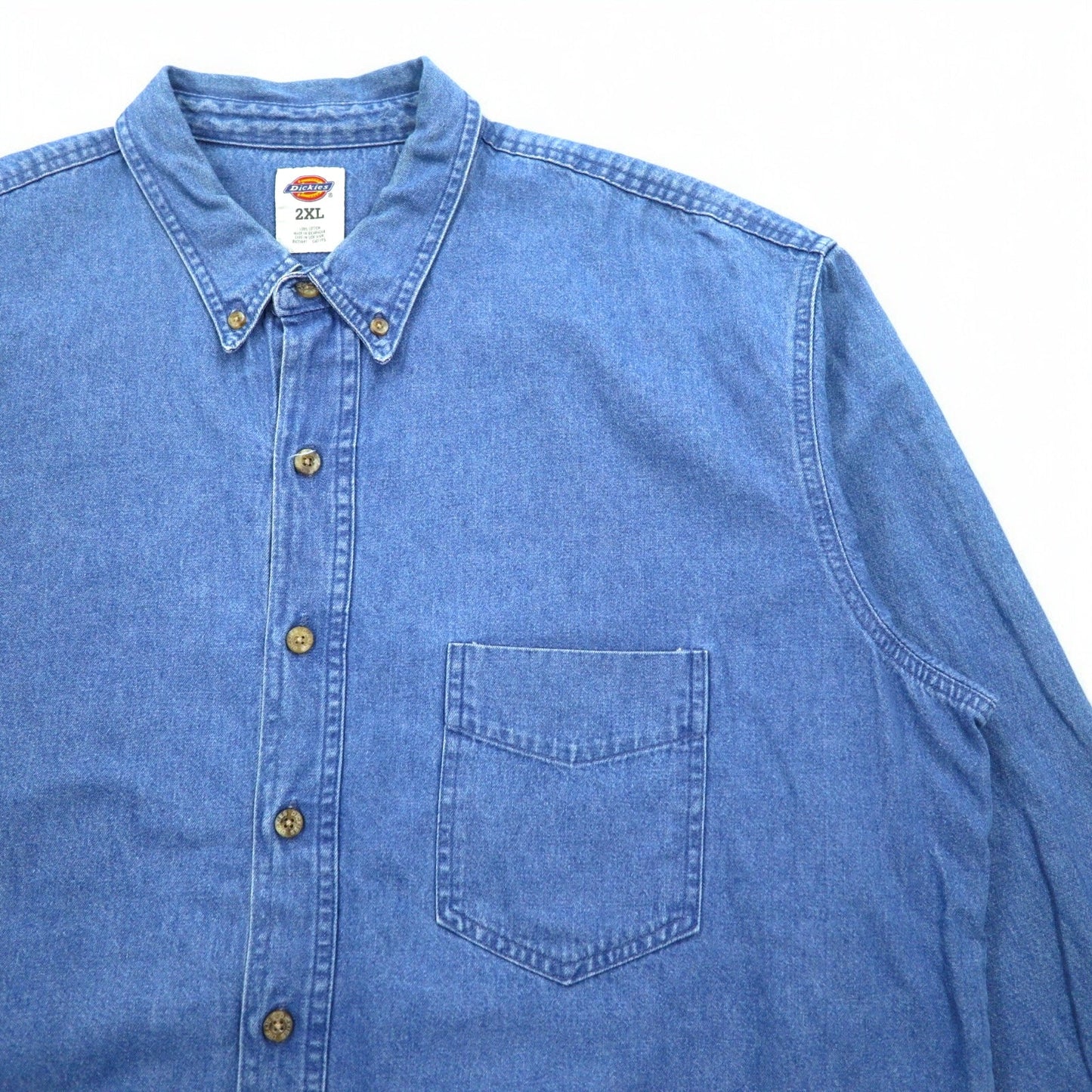 Dickies ストーンウォッシュド デニムシャツ ボタンダウン XXL インディゴ ブルー ビッグサイズ WL300SNB ニカラグア製