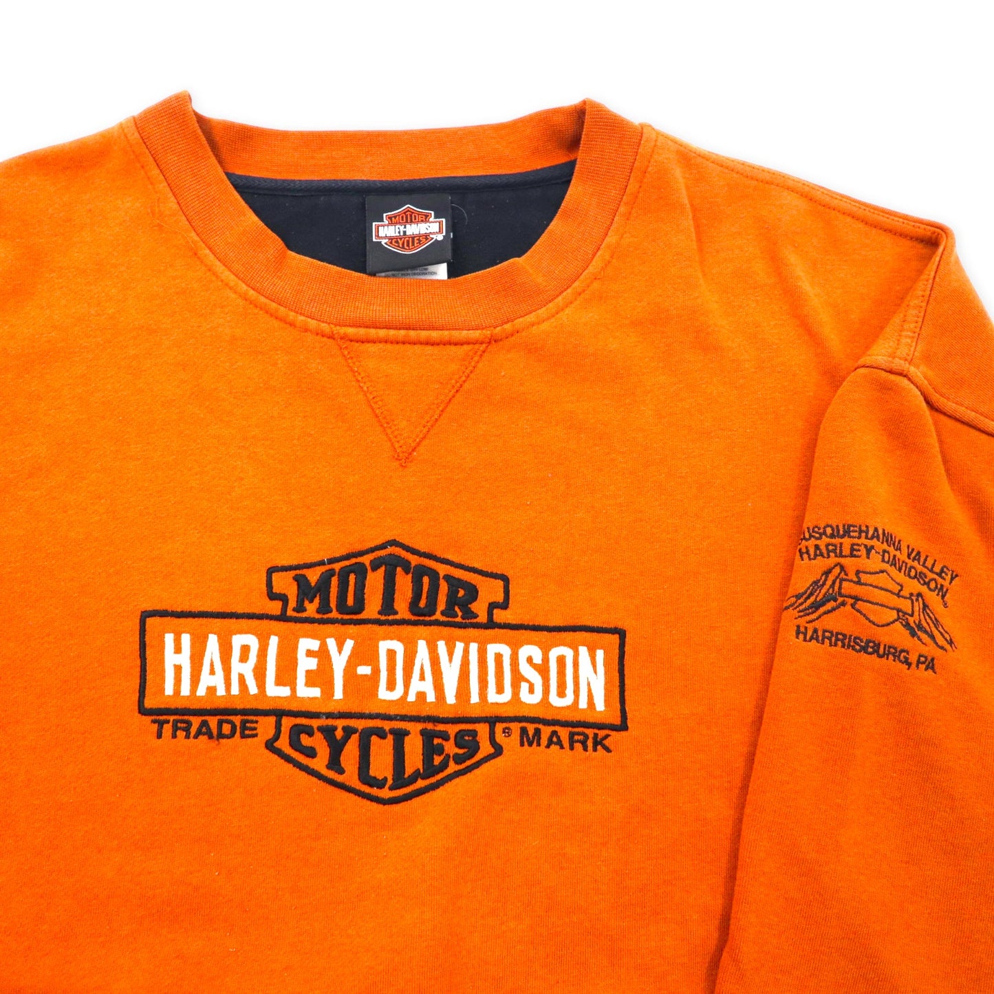 HARLEY DAVIDSON クルーネックスウェット 3XL ブラウン コットン ロゴ刺繍 ビッグサイズ