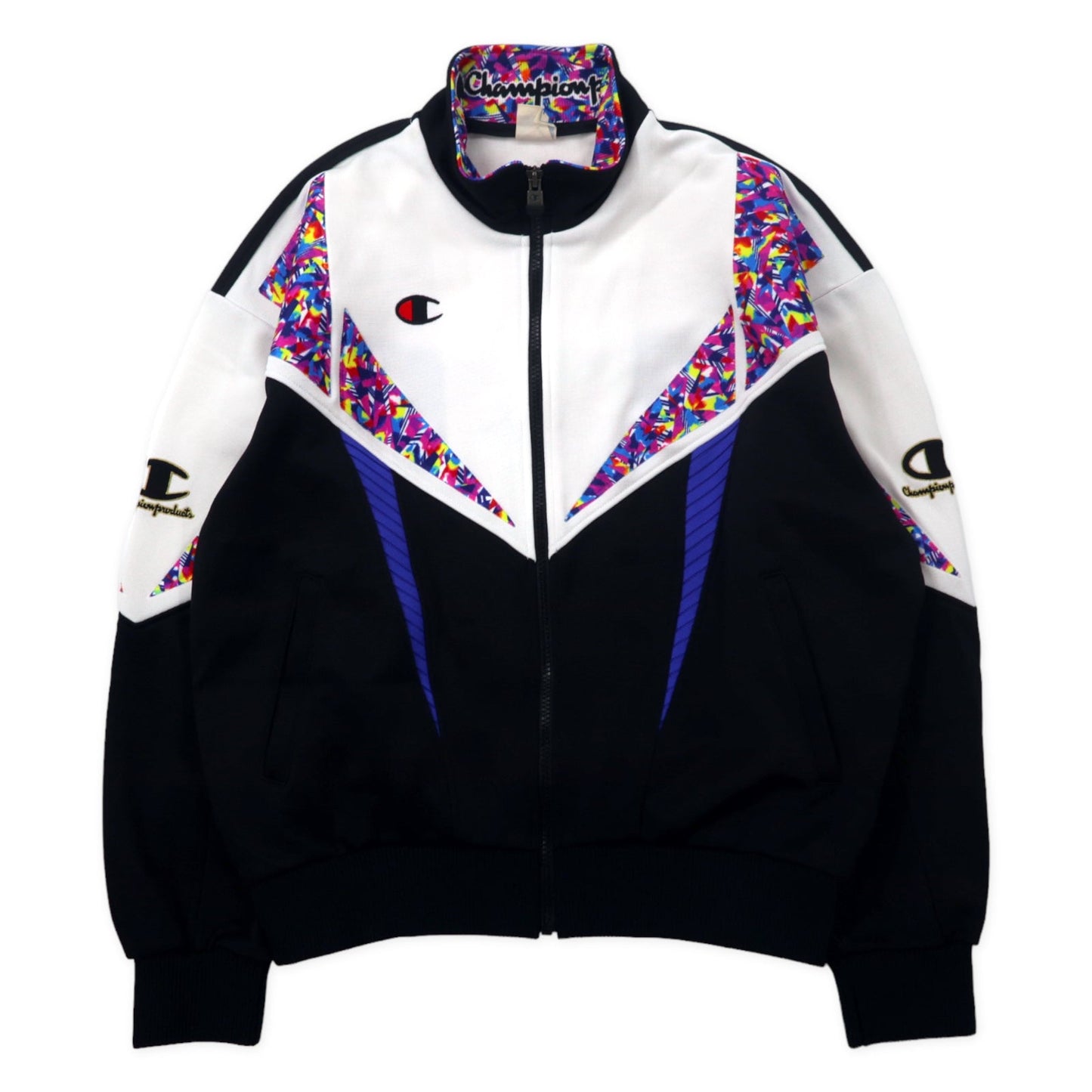 Champion products U.S.A. 90年代 トラックジャケット ジャージ L ブラック ホワイト ポリエステル スクリプトロゴ 日本製