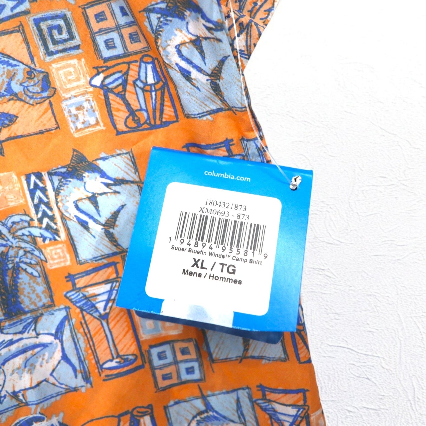 Columbia PFG UVカット アロハシャツ 半袖 ボタンダウンシャツ XL オレンジ 総柄 OMNI-SHADE メッシュライナー 未使用品