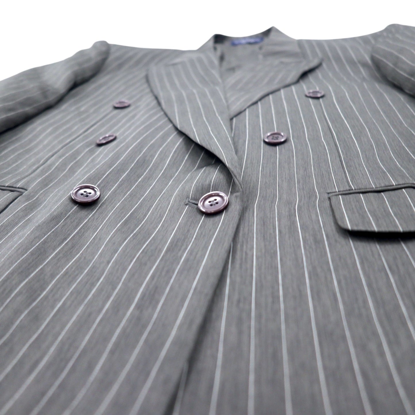 John Blair ダブル テーラードジャケット XL グレー ストライプ ポリエステル