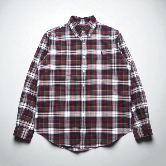 RALPH LAUREN フランネル ボタンダウンシャツ M レッド チェック コットン スモールポニー刺繍