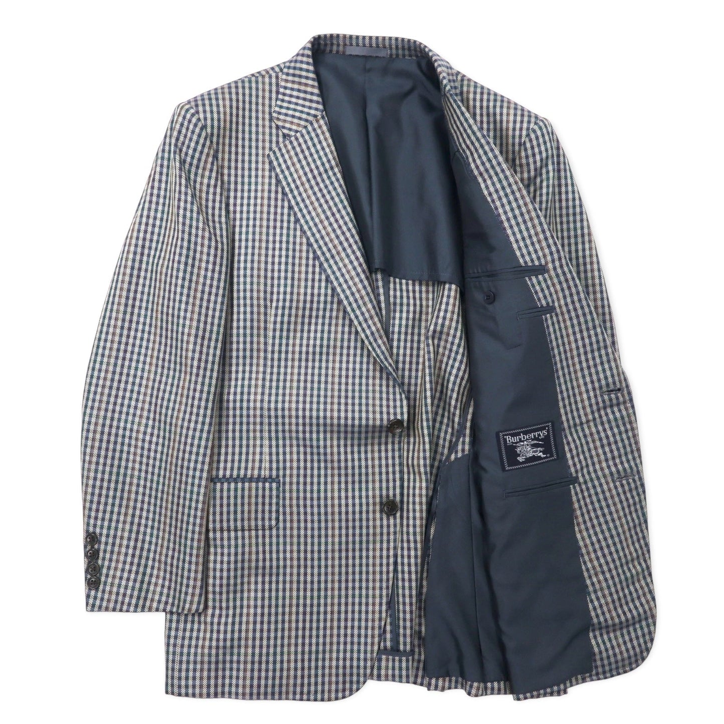 Burberrys オールド 2B テーラードジャケット 98-88-175 AB6 ベージュ ネイビー チェック ウール シルク混 日本製