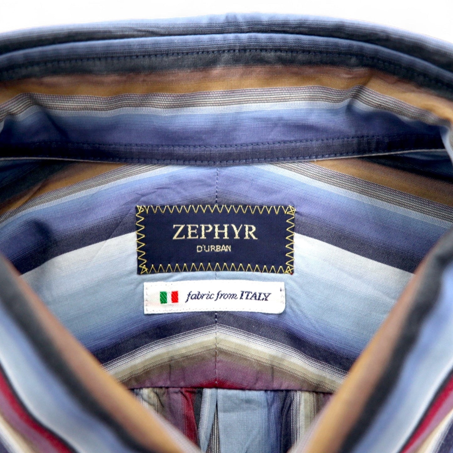 ZEPHYR ( D'URBAN ) マルチストライプ ボタンダウンシャツ XL ブルー イタリア製生地