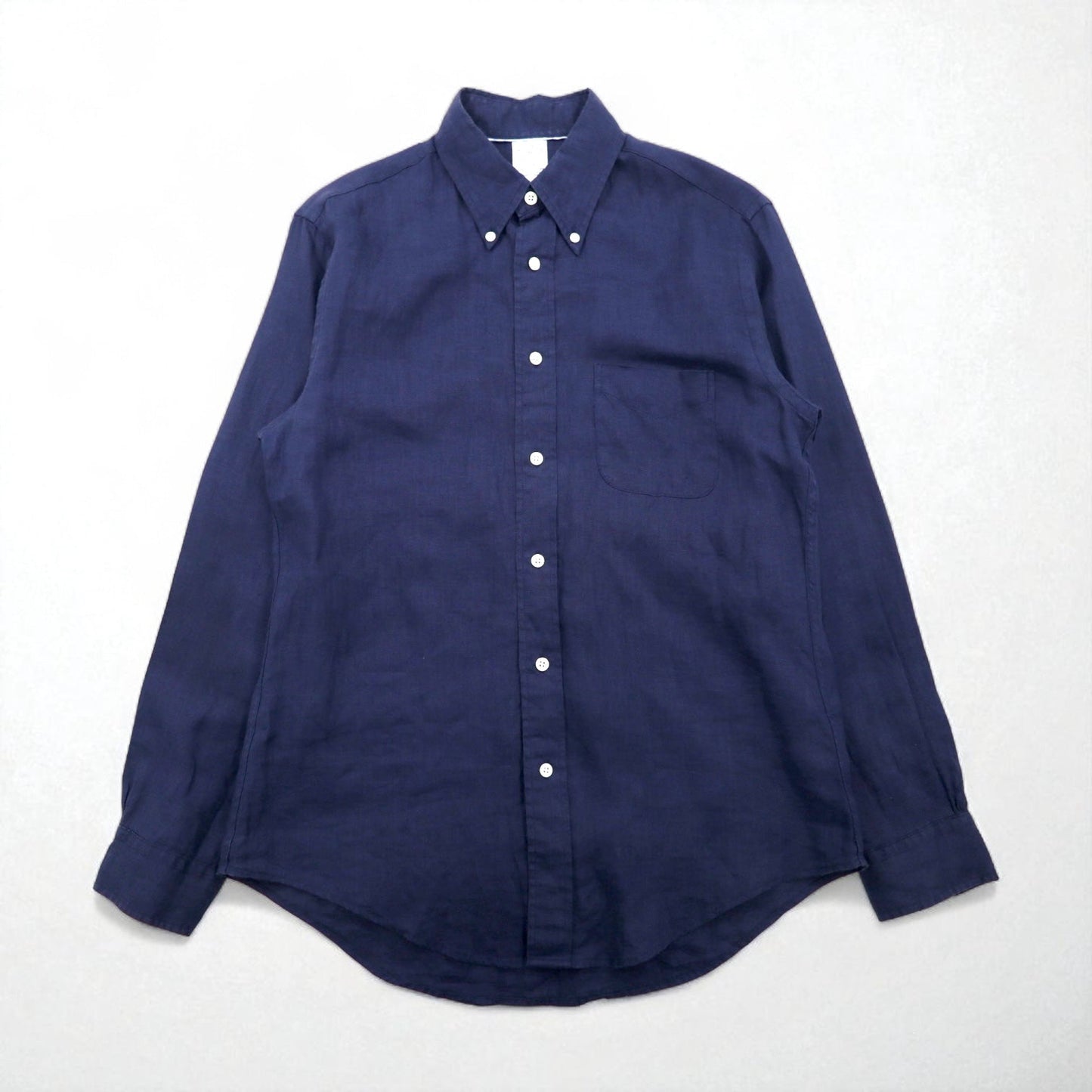 Brooks Brothers REGENT リネン ボタンダウンシャツ M ネイビー アイリッシュリネン 麻 胸ポケット BAIRD McNUTT