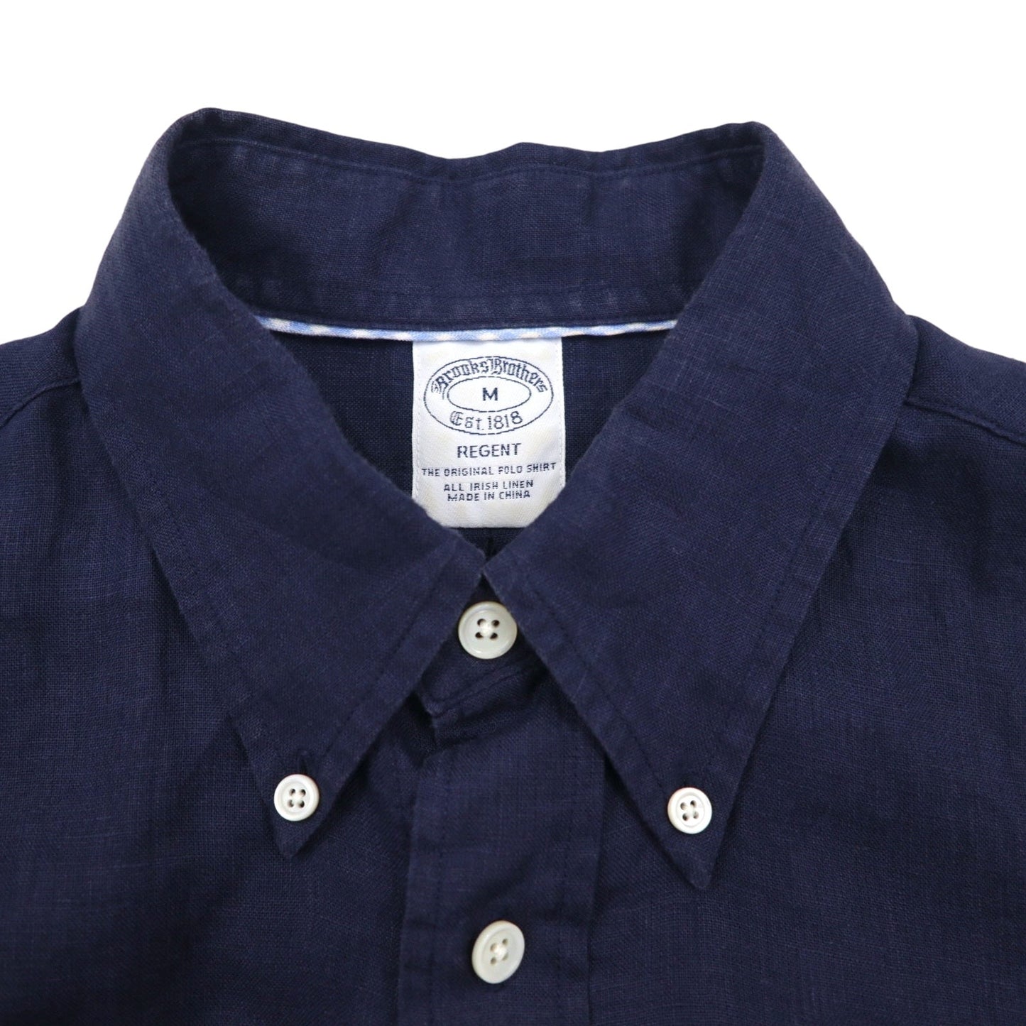 Brooks Brothers REGENT リネン ボタンダウンシャツ M ネイビー アイリッシュリネン 麻 胸ポケット BAIRD McNUTT