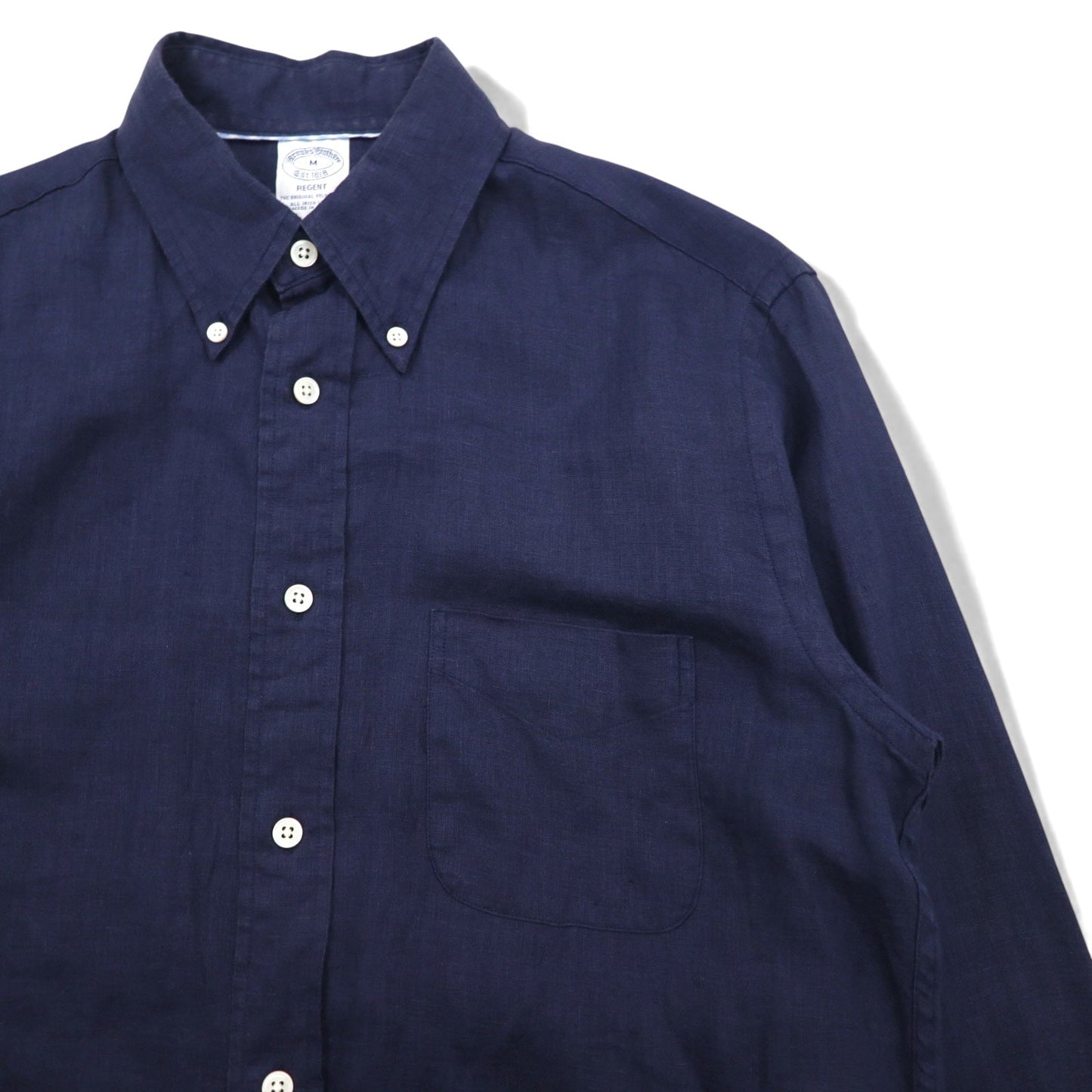 Brooks Brothers REGENT リネン ボタンダウンシャツ M ネイビー アイリッシュリネン 麻 胸ポケット BAIRD McNUTT