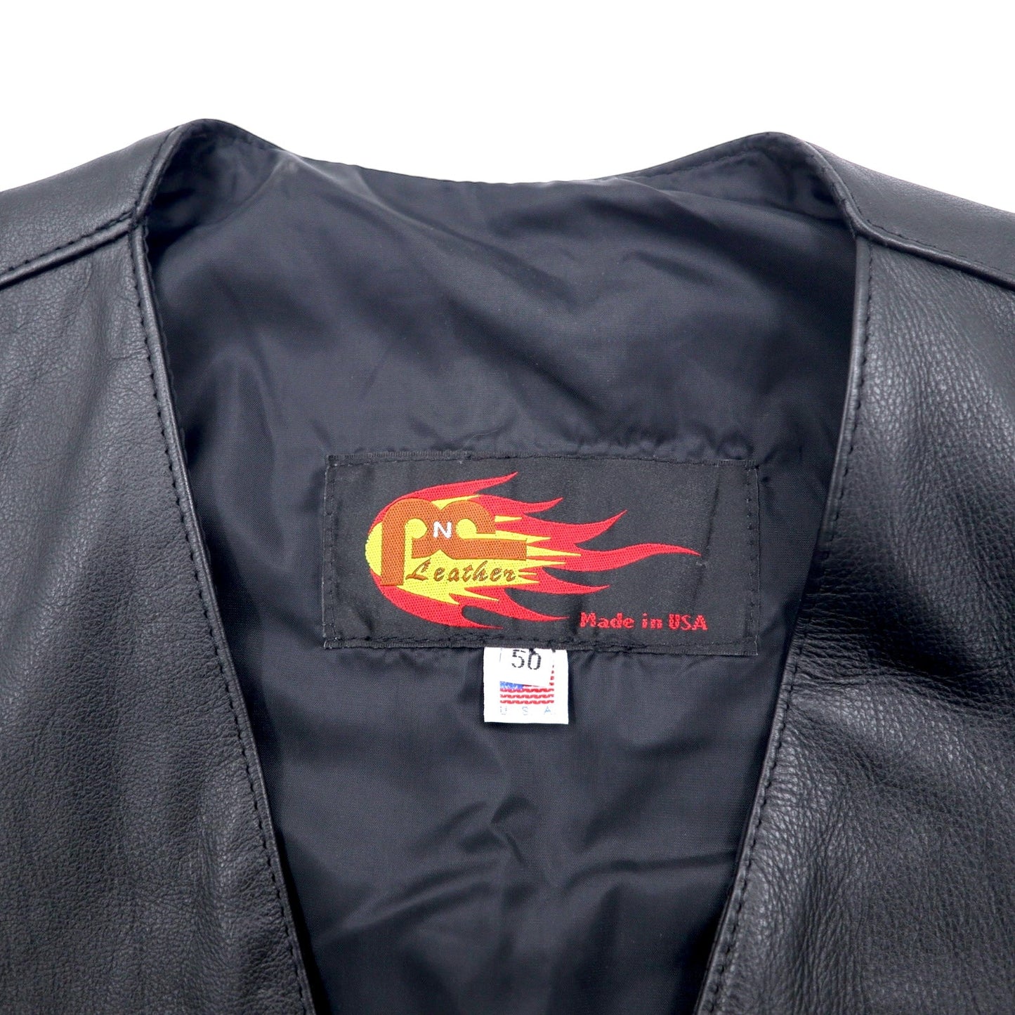USA製 90年代 PNC LEATHER レザーベスト バイカーベスト L ブラック レザー