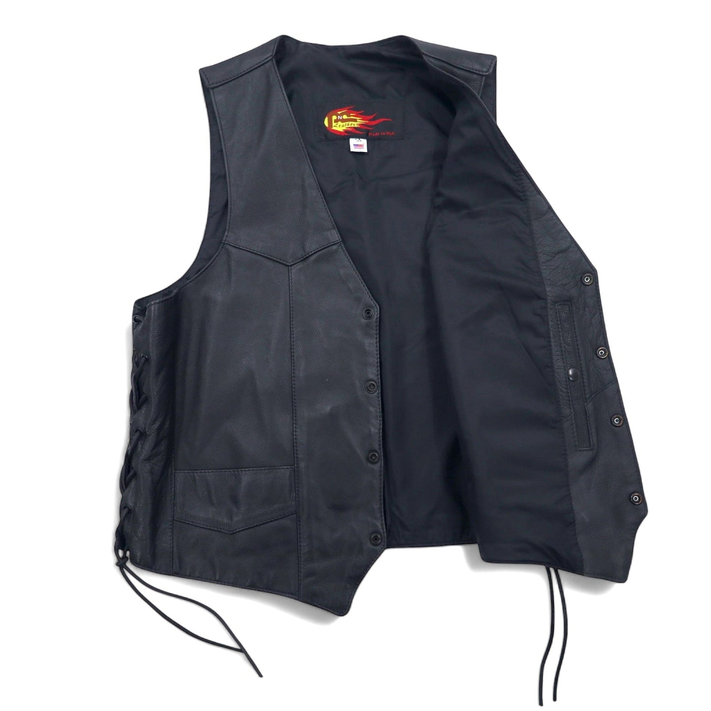 USA製 90年代 PNC LEATHER レザーベスト バイカーベスト L ブラック レザー