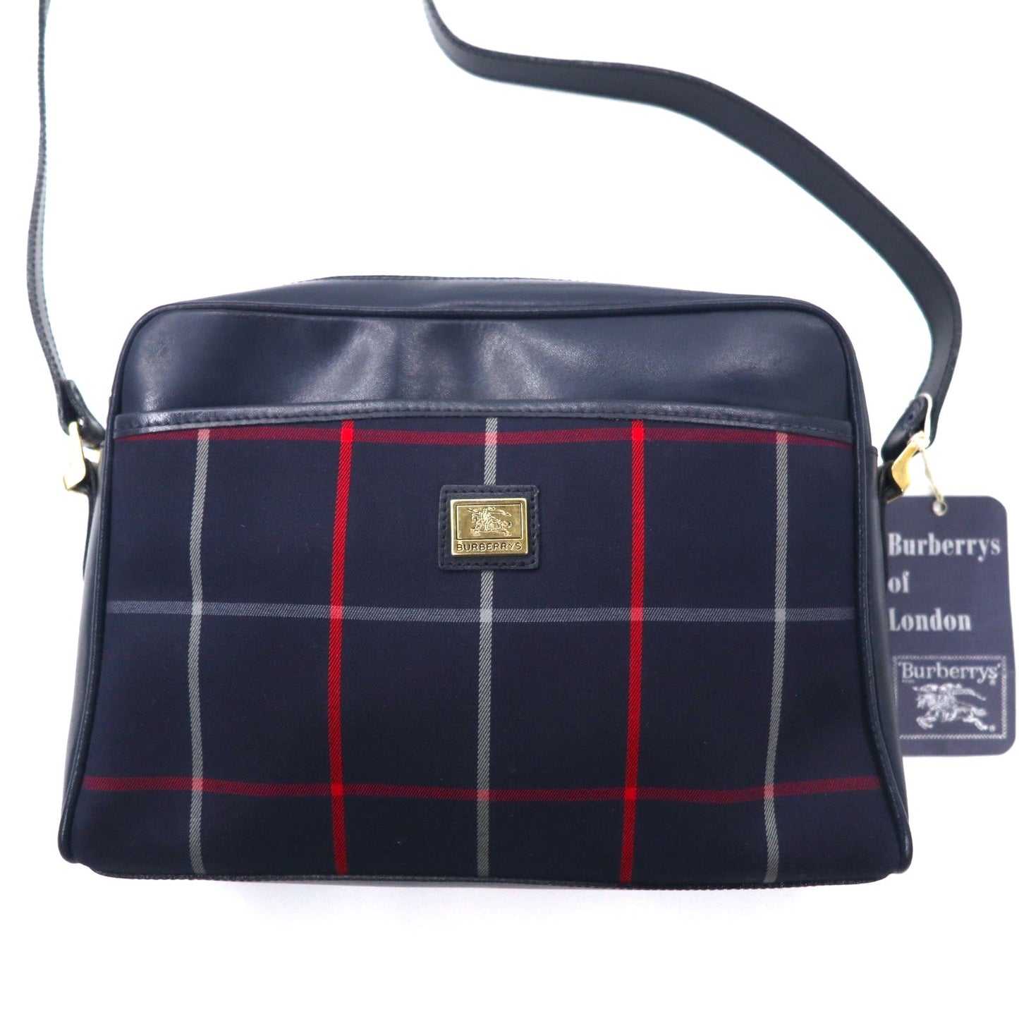 BURBERRYS オールド ノバチェック ショルダーバッグ ネイビー キャンバス レザー 未使用品