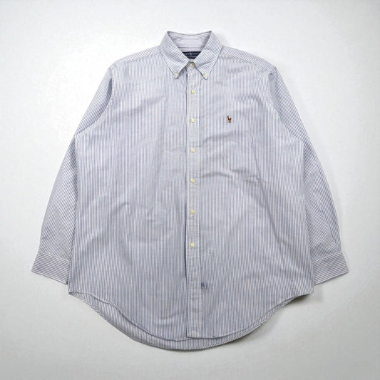 Ralph Lauren 90年代 オックスフォード ボタンダウンシャツ XL ブルー ホワイト ストライプ スモールポニー刺繍