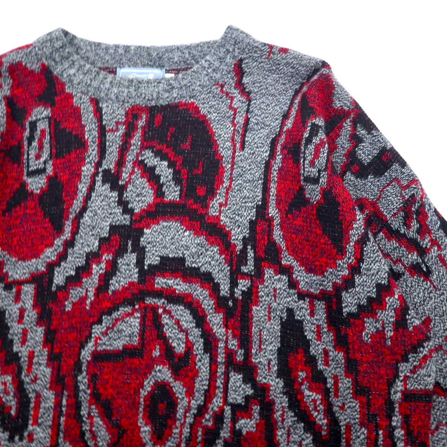 USA製 90年代 Le TIGRE 総柄 アクリルニット セーター XXL グレー レッド