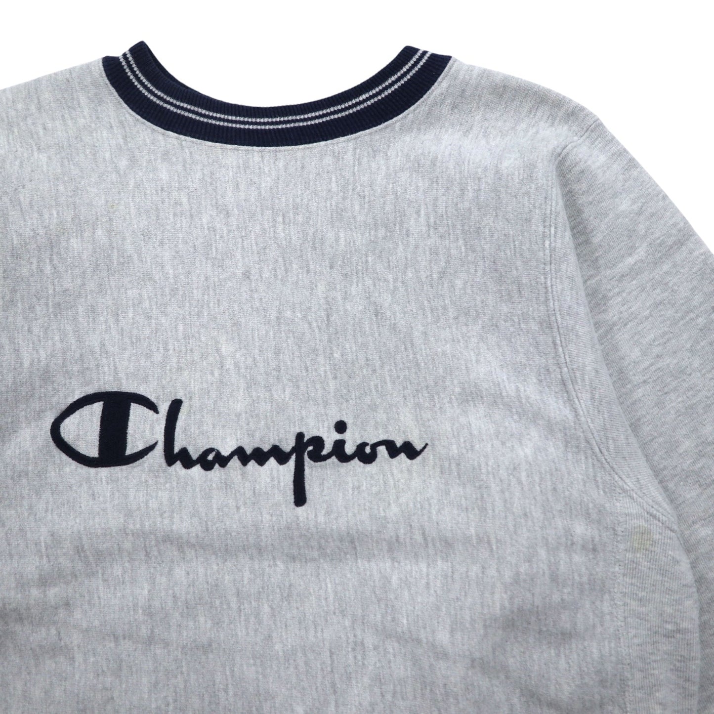 Champion 90年代 USA製 刺繍タグ リバースウィーブ REVERSE WEAVE リブライン スウェット M グレー スクリプトロゴ 刺繍