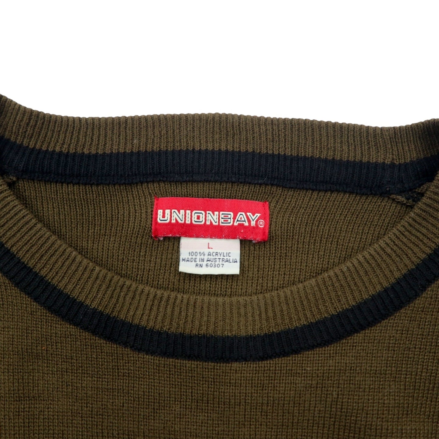 オーストラリア製 90年代 UNIONBAY アクリルニット セーター L カーキ ワンポイントロゴ 刺繍