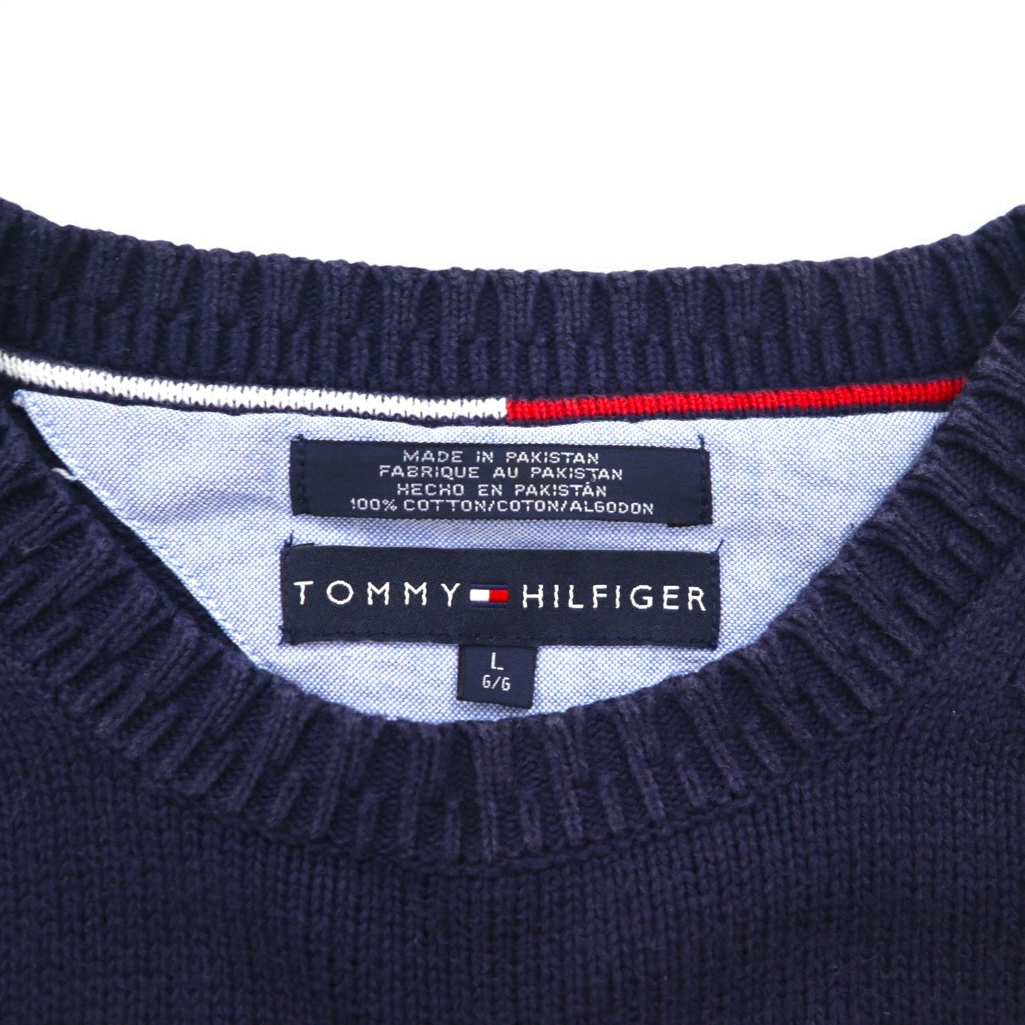 TOMMY HILFIGER 90年代 コットン ニット クルー セーター L ネイビー コットン