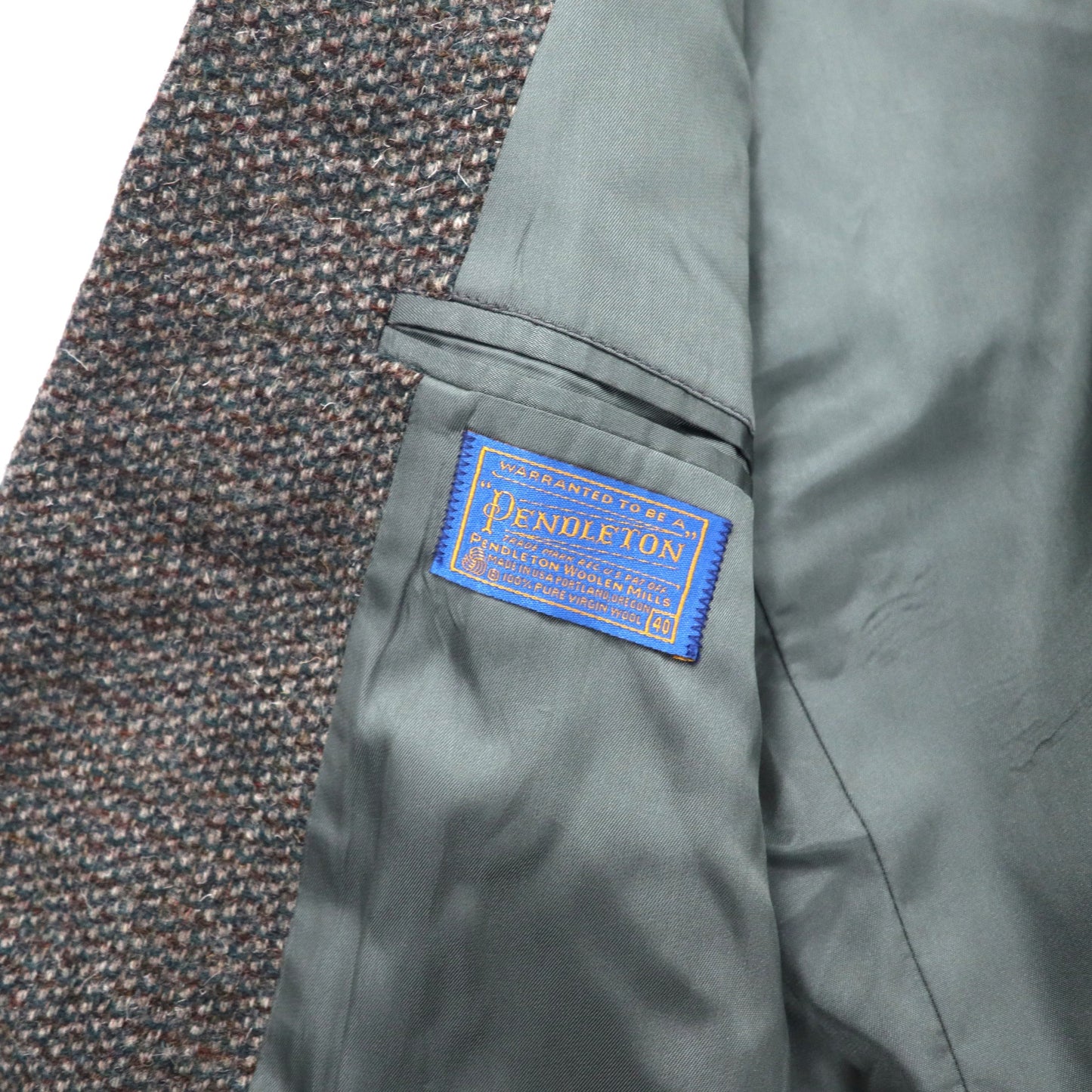 USA製 80年代 PENDLETON 2Bツイードジャケット 40 グレー ウール レザーエルボーパッチ
