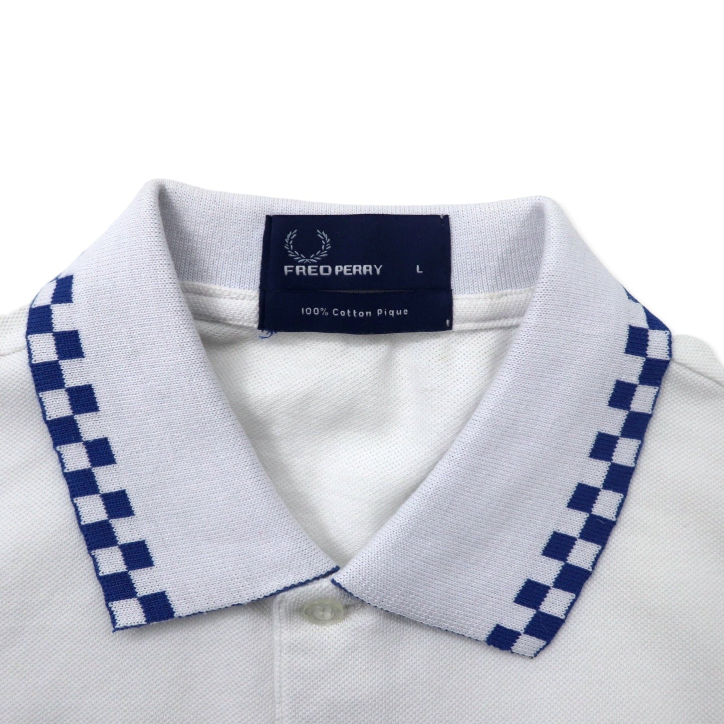 FRED PERRY コットンピケ ポロシャツ L ホワイト フラッグチェック コットン ワンポイントロゴ M4242