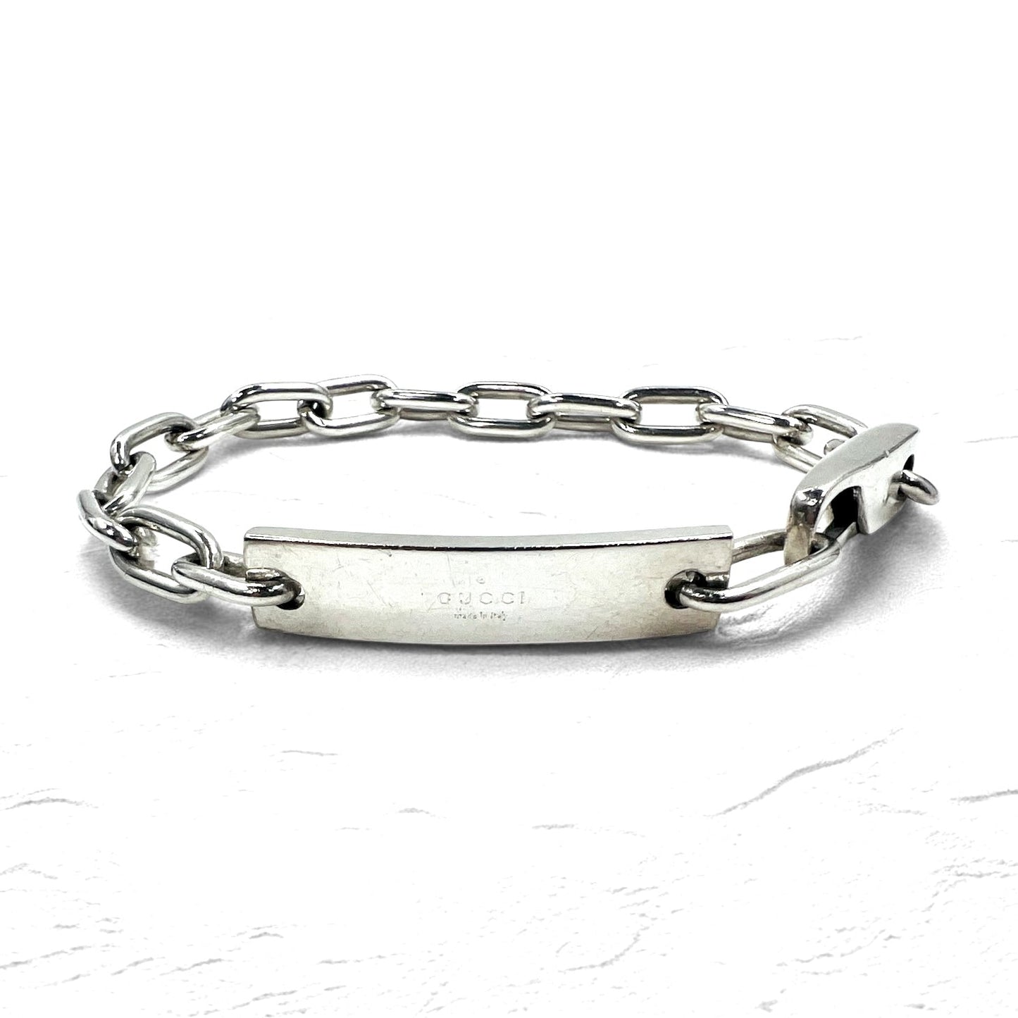 GUCCI イタリア製 オールドグッチ リンクチェーン ブレスレット シルバー 925 ロゴプレート ID