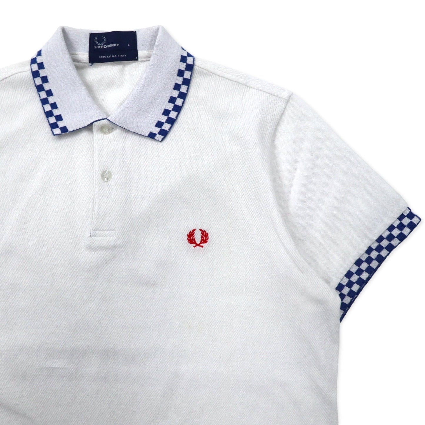 FRED PERRY コットンピケ ポロシャツ L ホワイト フラッグチェック コットン ワンポイントロゴ M4242