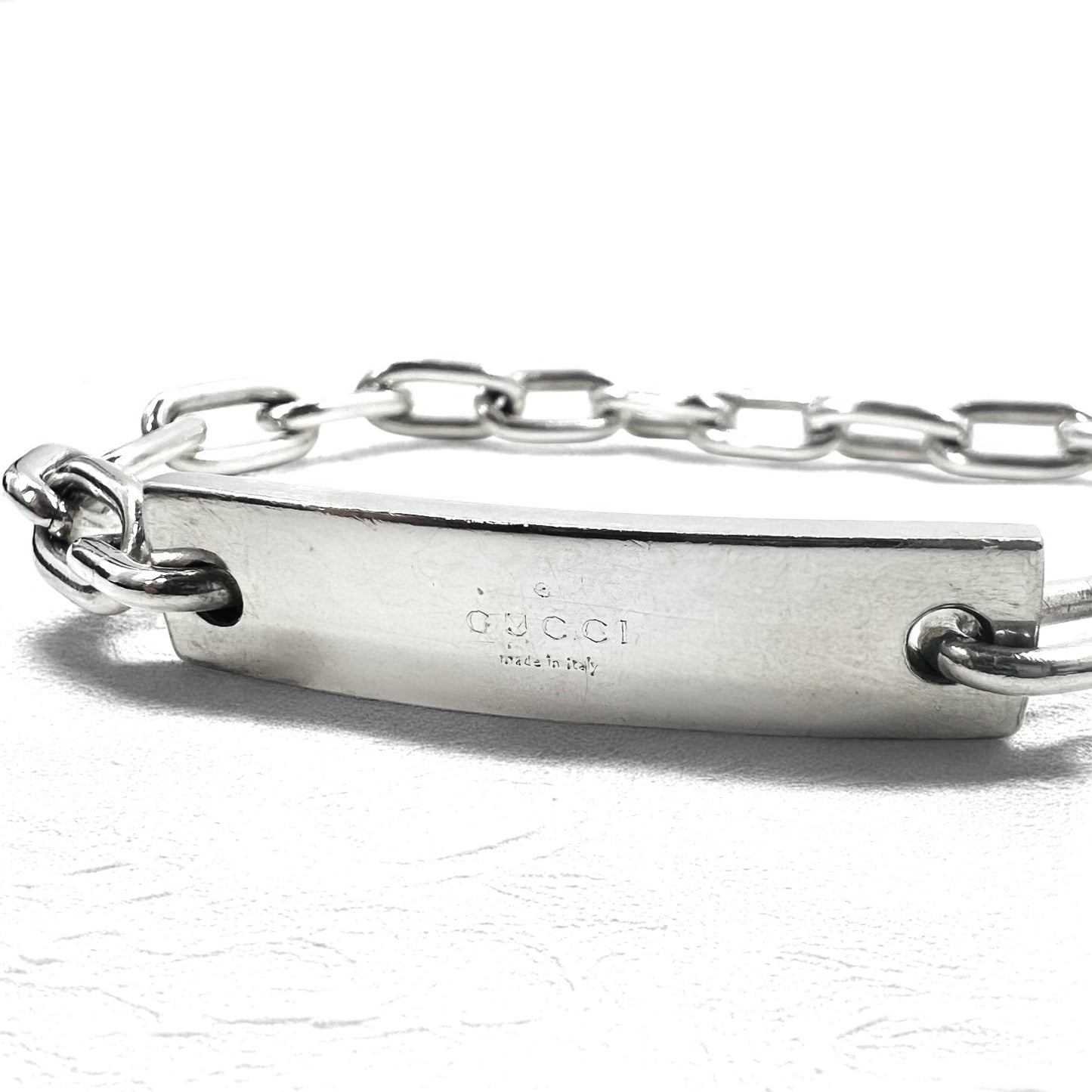 GUCCI イタリア製 オールドグッチ リンクチェーン ブレスレット シルバー 925 ロゴプレート ID