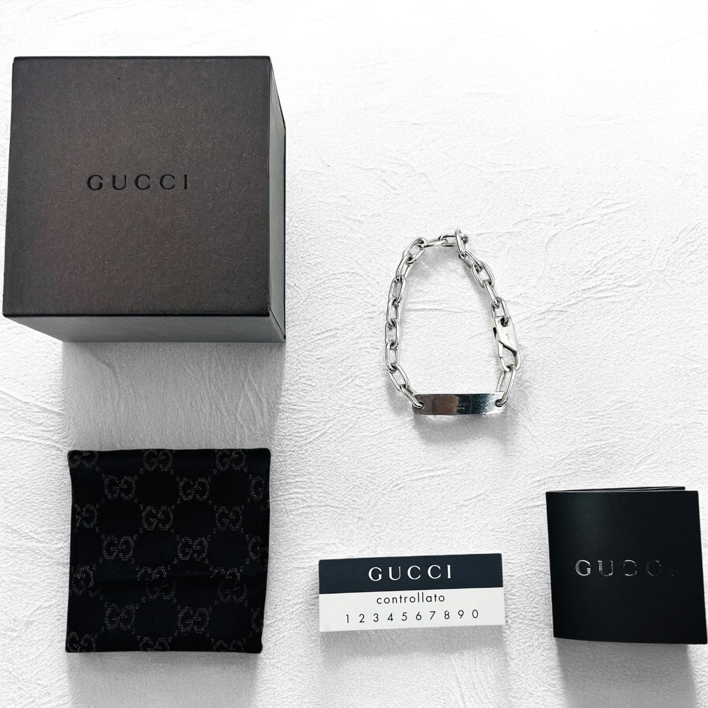 GUCCI イタリア製 オールドグッチ リンクチェーン ブレスレット シルバー 925 ロゴプレート ID