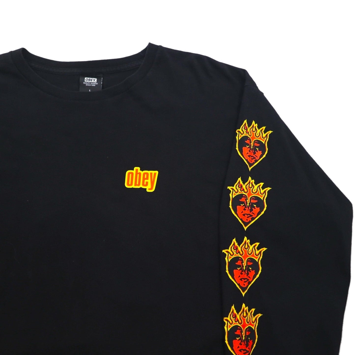 OBEY ファイヤーパターン ロンT ロングスリーブ Tシャツ L ブラック 袖プリント メキシコ戦