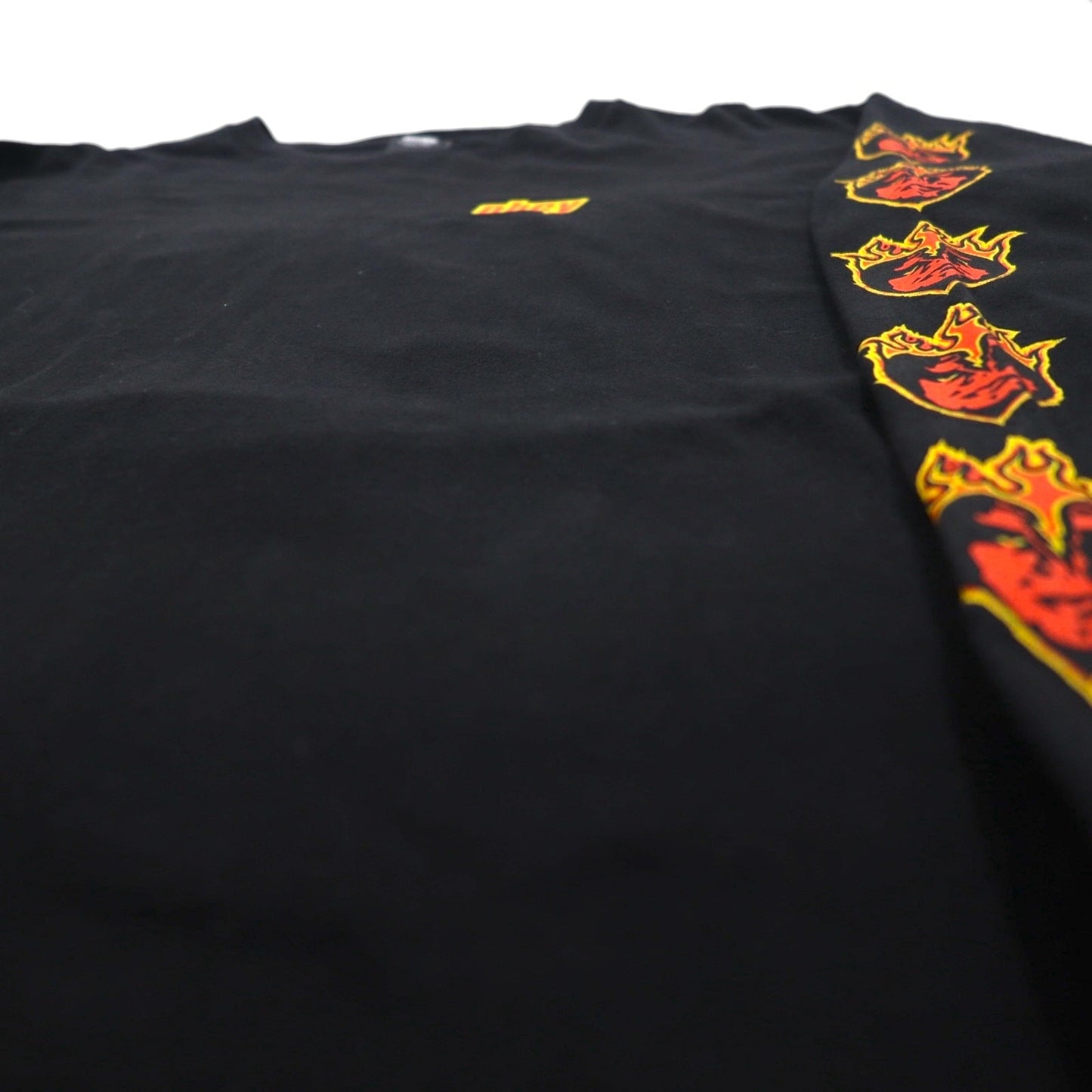 OBEY ファイヤーパターン ロンT ロングスリーブ Tシャツ L ブラック 袖プリント メキシコ戦