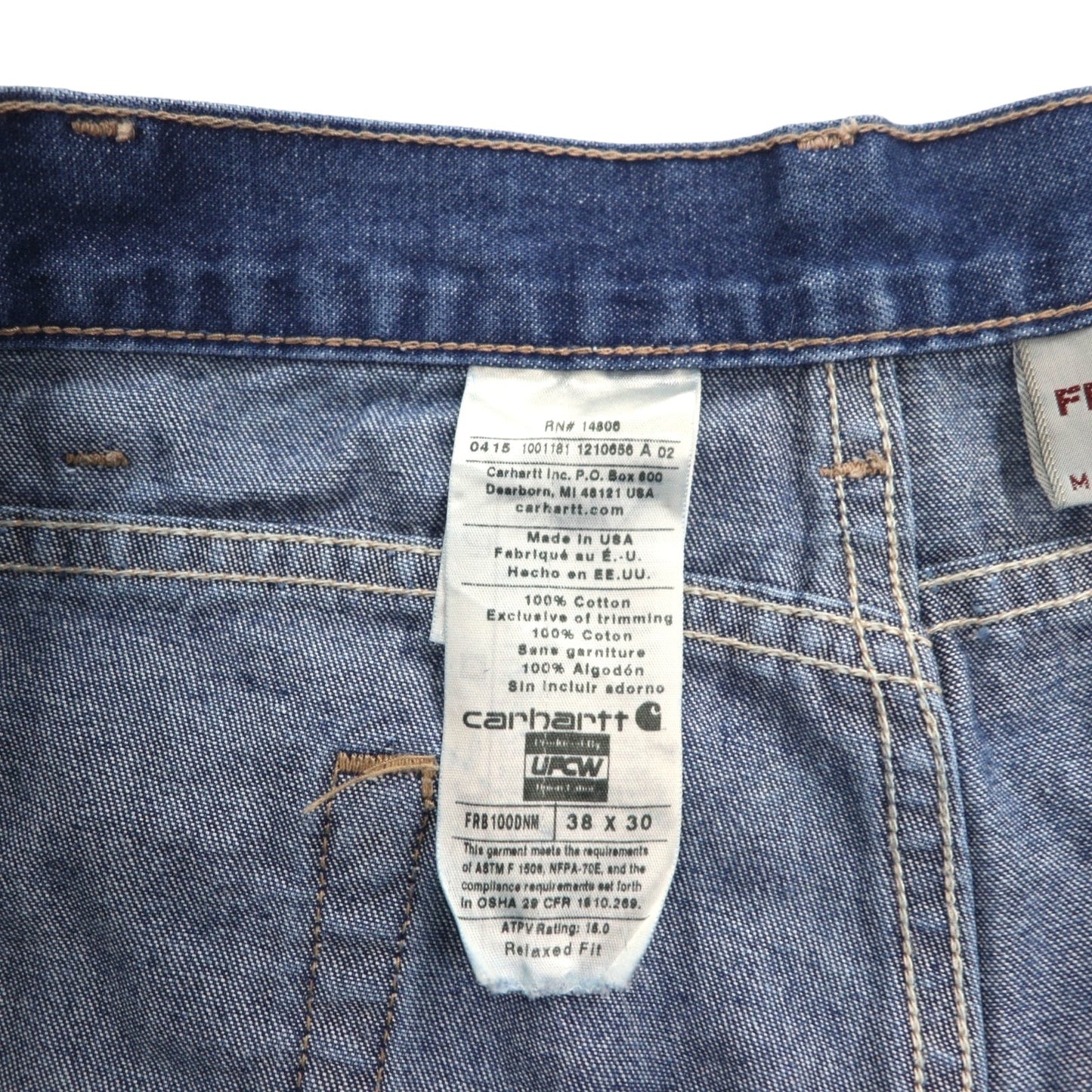 carhartt USA製 FR Flame Resistant 難燃 デニムパンツ L インディゴ ブルー UFCW FRB100DNM