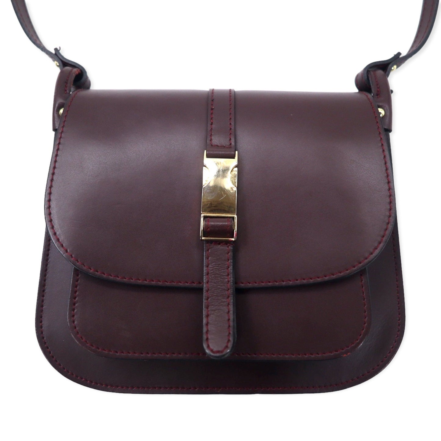 MARCO BIANCHINI イタリア製 ゴールドカラーメタルバッグ ショルダーバッグ ボルドー レザー