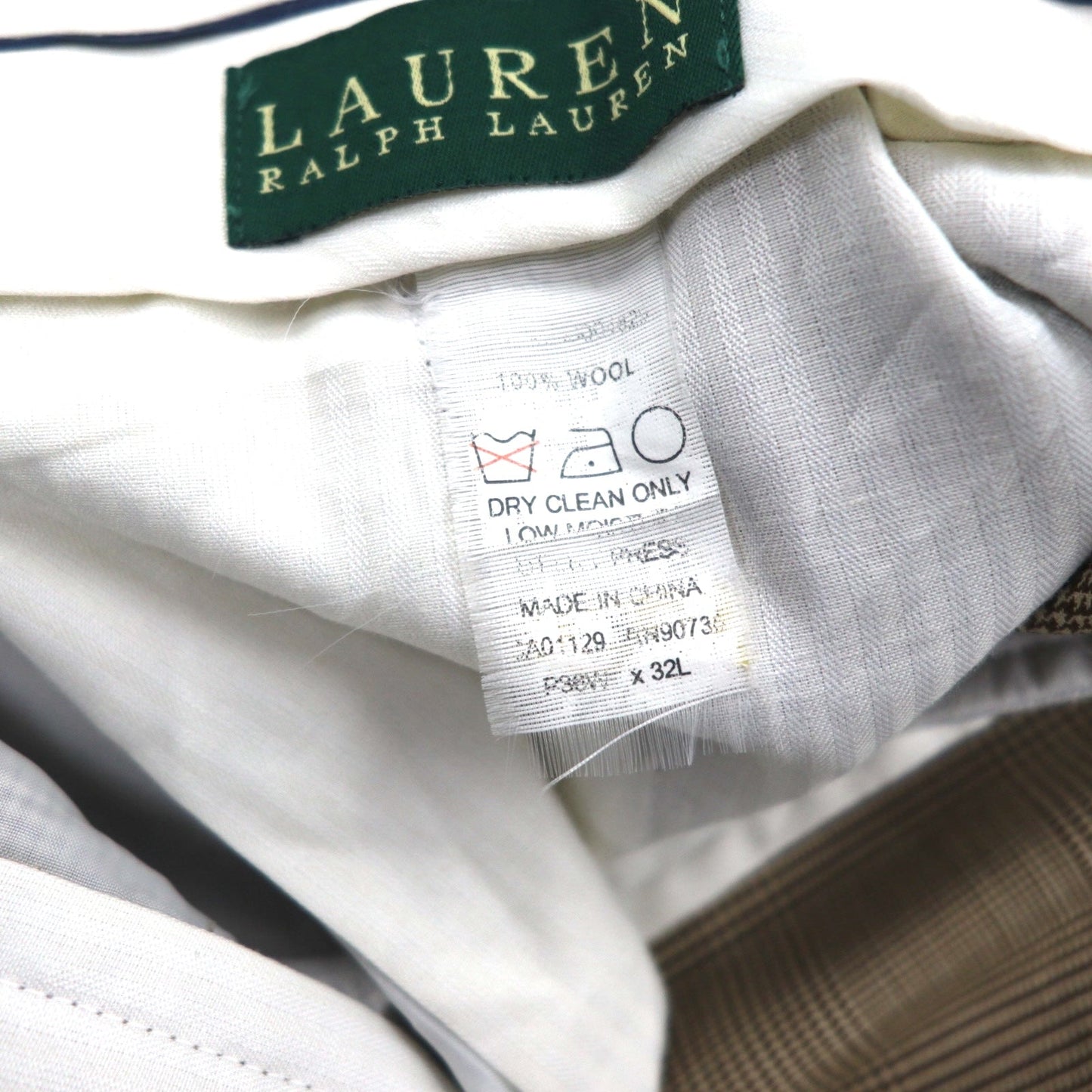 LAUREN RALPH LAUREN 90年代 タック ワイド スラックスパンツ L ブラウン ガンクラブチェック ウール