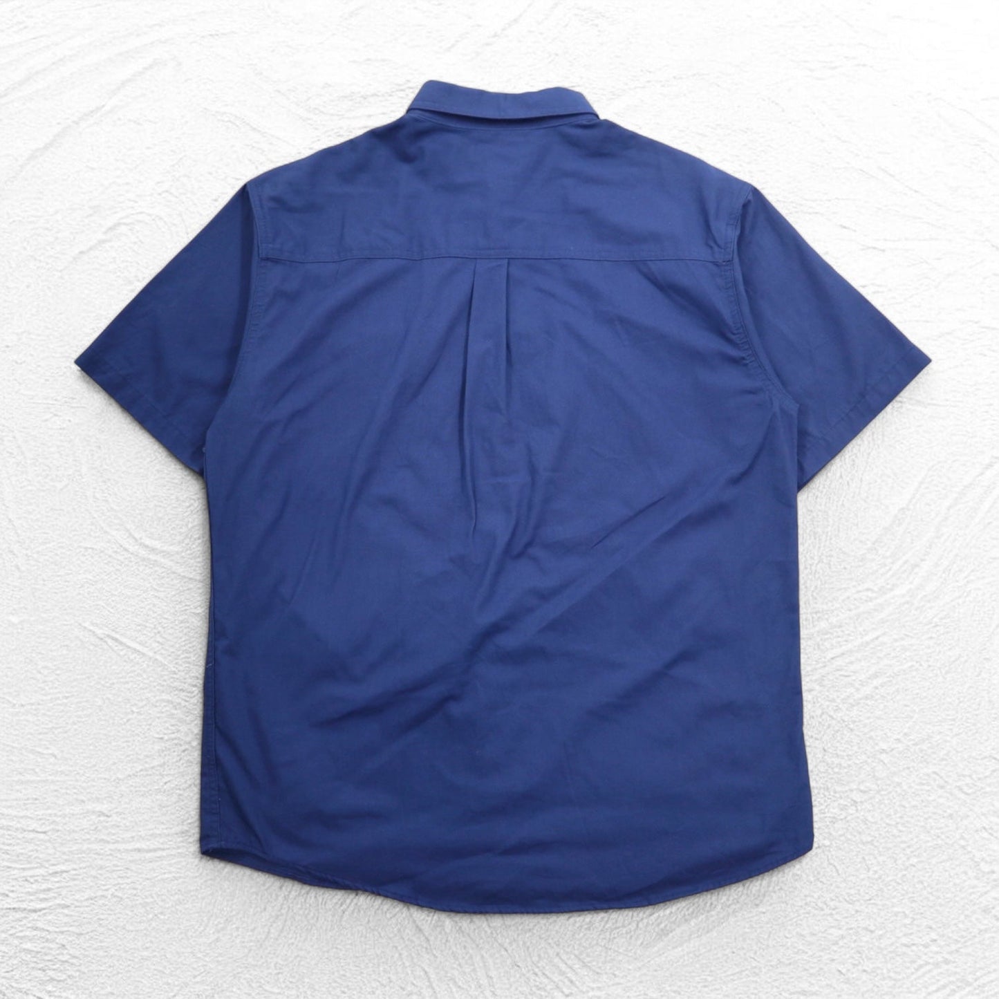 carhartt 半袖ワークシャツ L ネイビー コットン 胸ポケット アメリカ企業刺繍 TIMBER 384-19 メキシコ製