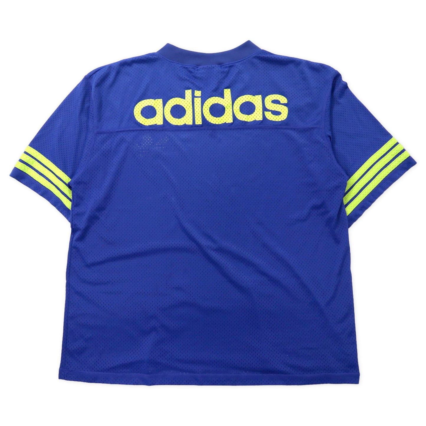 USA製 adidas ビッグサイズ メッシュ ゲームシャツ L ブルー ナイロン トレフォイルロゴ 国旗タグ 90年代
