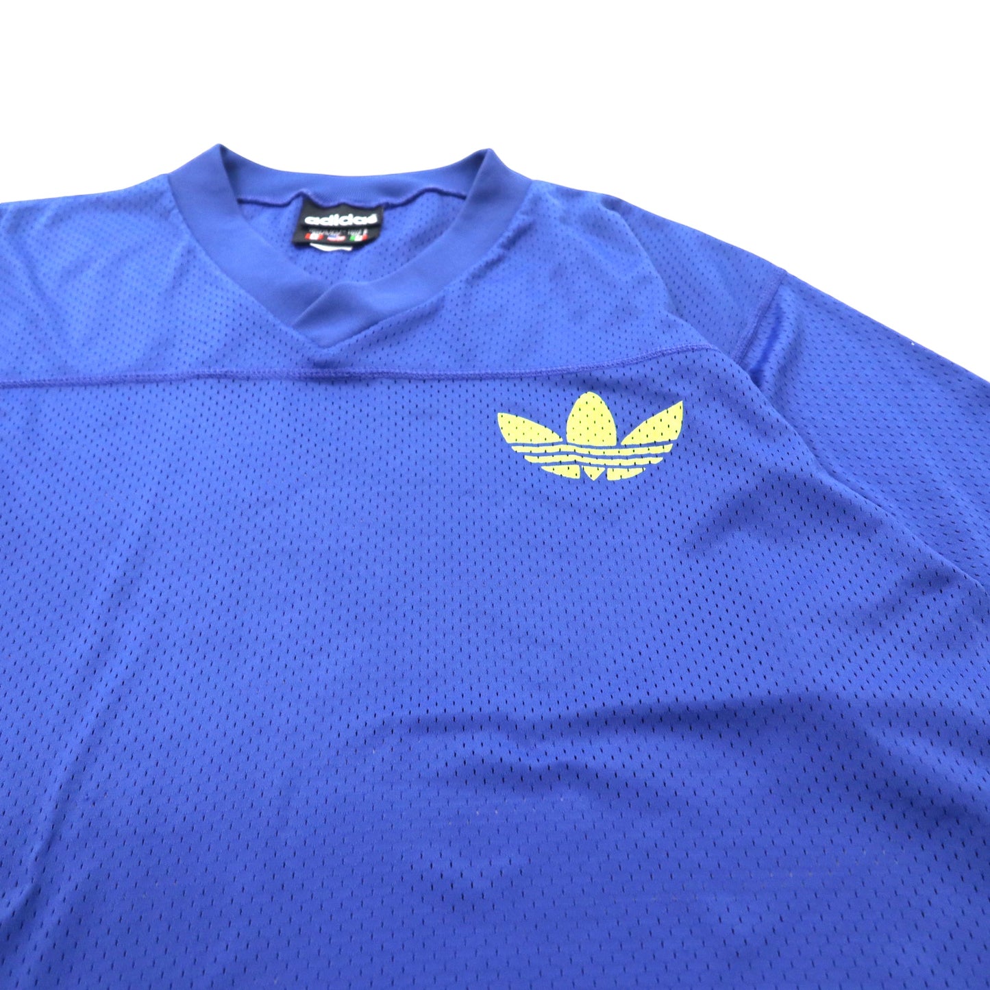 USA製 adidas ビッグサイズ メッシュ ゲームシャツ L ブルー ナイロン トレフォイルロゴ 国旗タグ 90年代