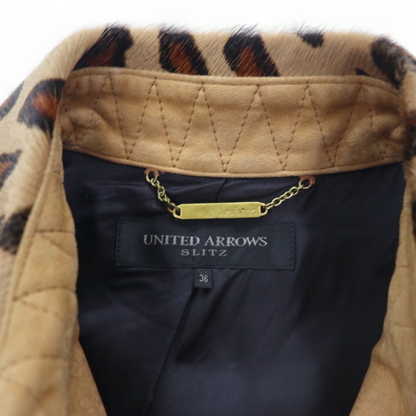 UNITED ARROWS SLITZ ハラコ ライダース ジャケット S ベージュ レオパード 牛革 総柄 アニマル