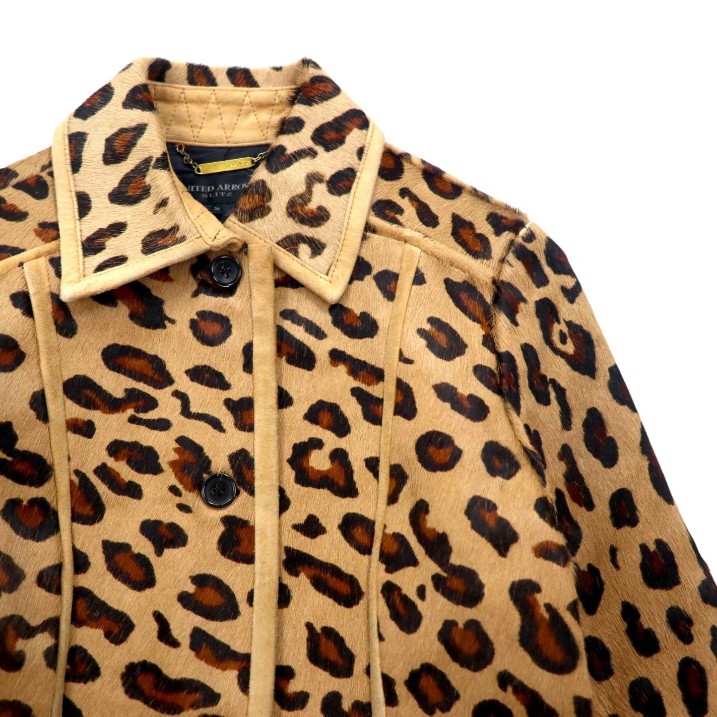 UNITED ARROWS SLITZ ハラコ ライダース ジャケット S ベージュ レオパード 牛革 総柄 アニマル