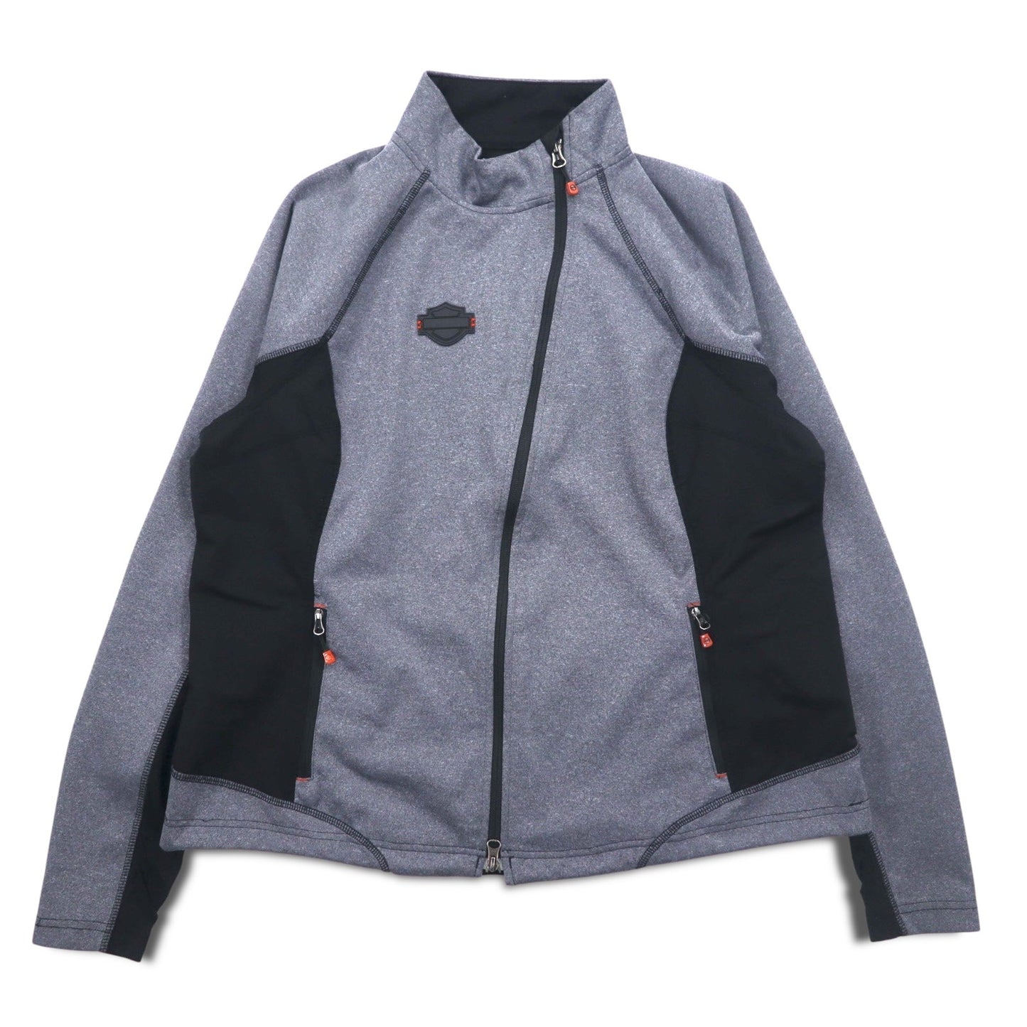 HARLEY DAVIDSON ソフトシェルジャケット ジャージ L グレー ストレッチ サムホール ダブルジップ