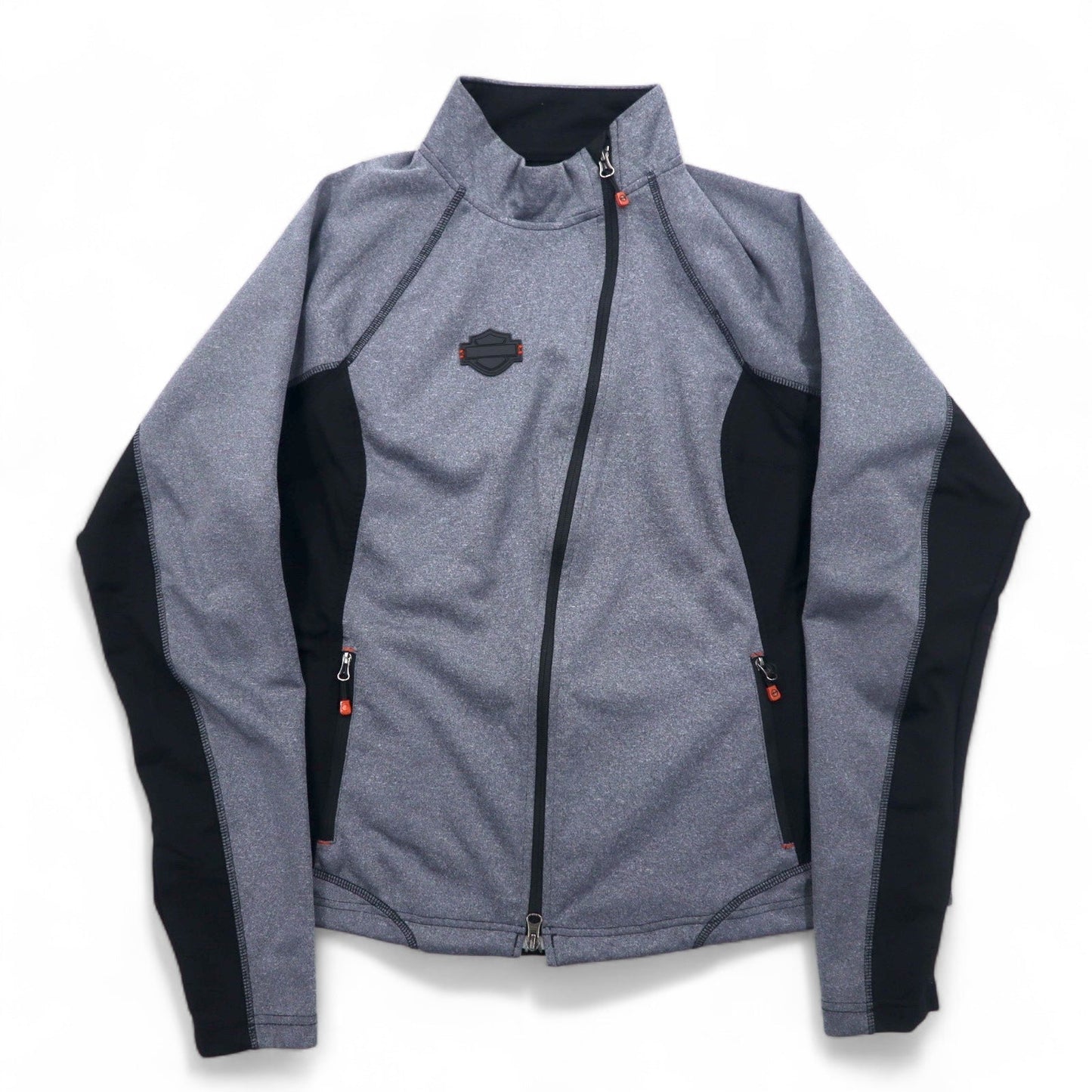 HARLEY DAVIDSON ソフトシェルジャケット ジャージ L グレー ストレッチ サムホール ダブルジップ